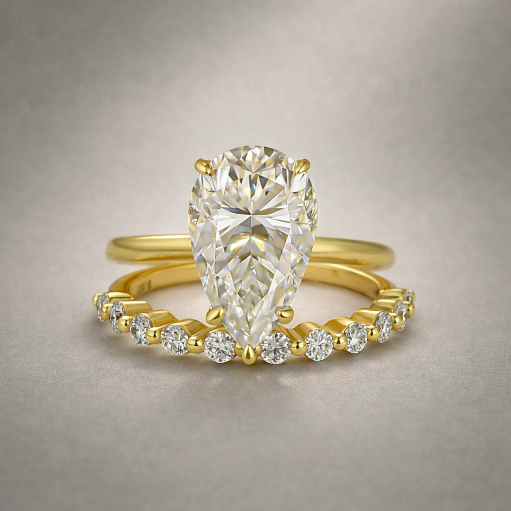 S925 Moissanite 4.0Ct Pear Cut Bridal Ring Set Stackable Everyday Wearable Rings