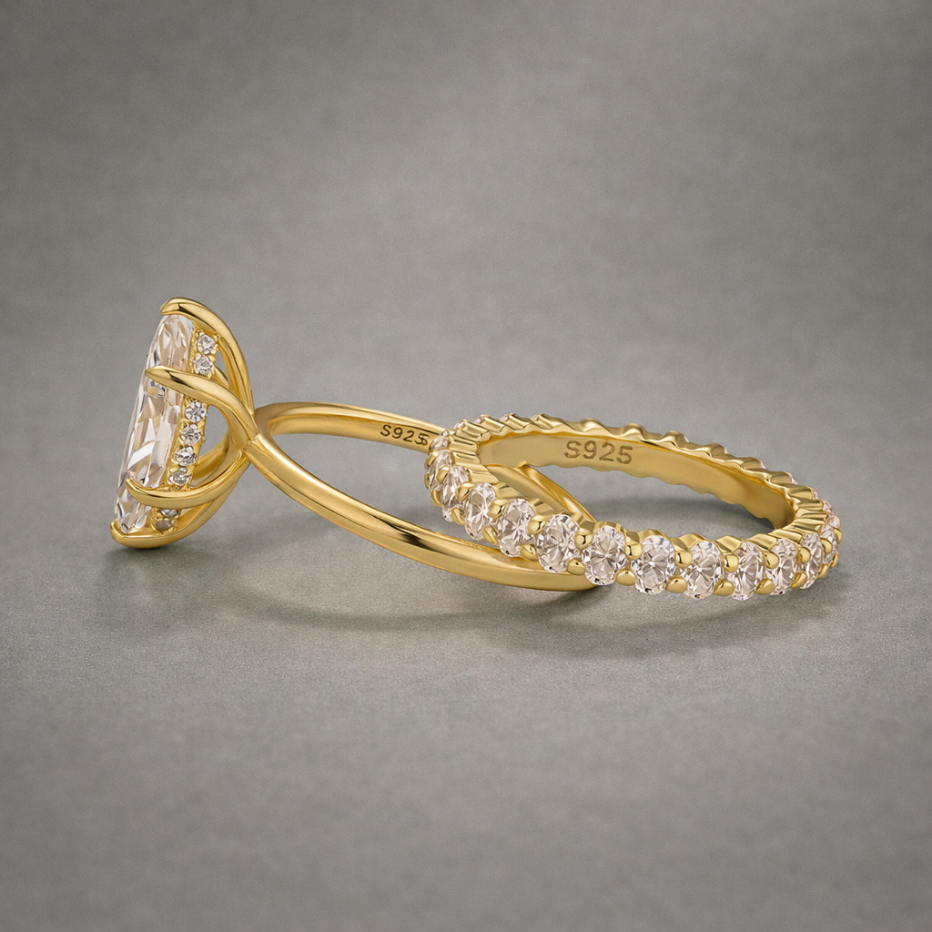 S925 Moissanite 2Ct Marquise Cut Bridal Ring Set Everyday Wearable Ring Set For Women