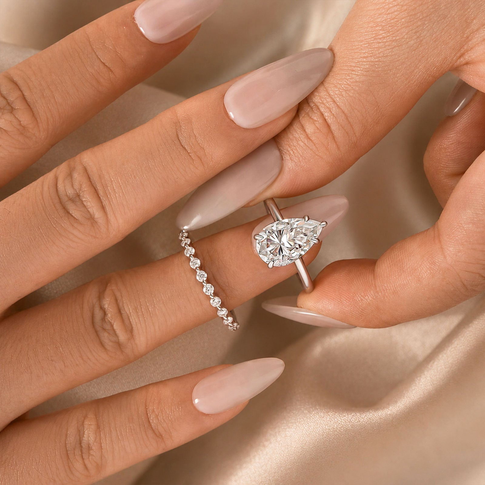 S925 Moissanite 4.0Ct Pear Cut Bridal Ring Set Stackable Everyday Wearable Rings