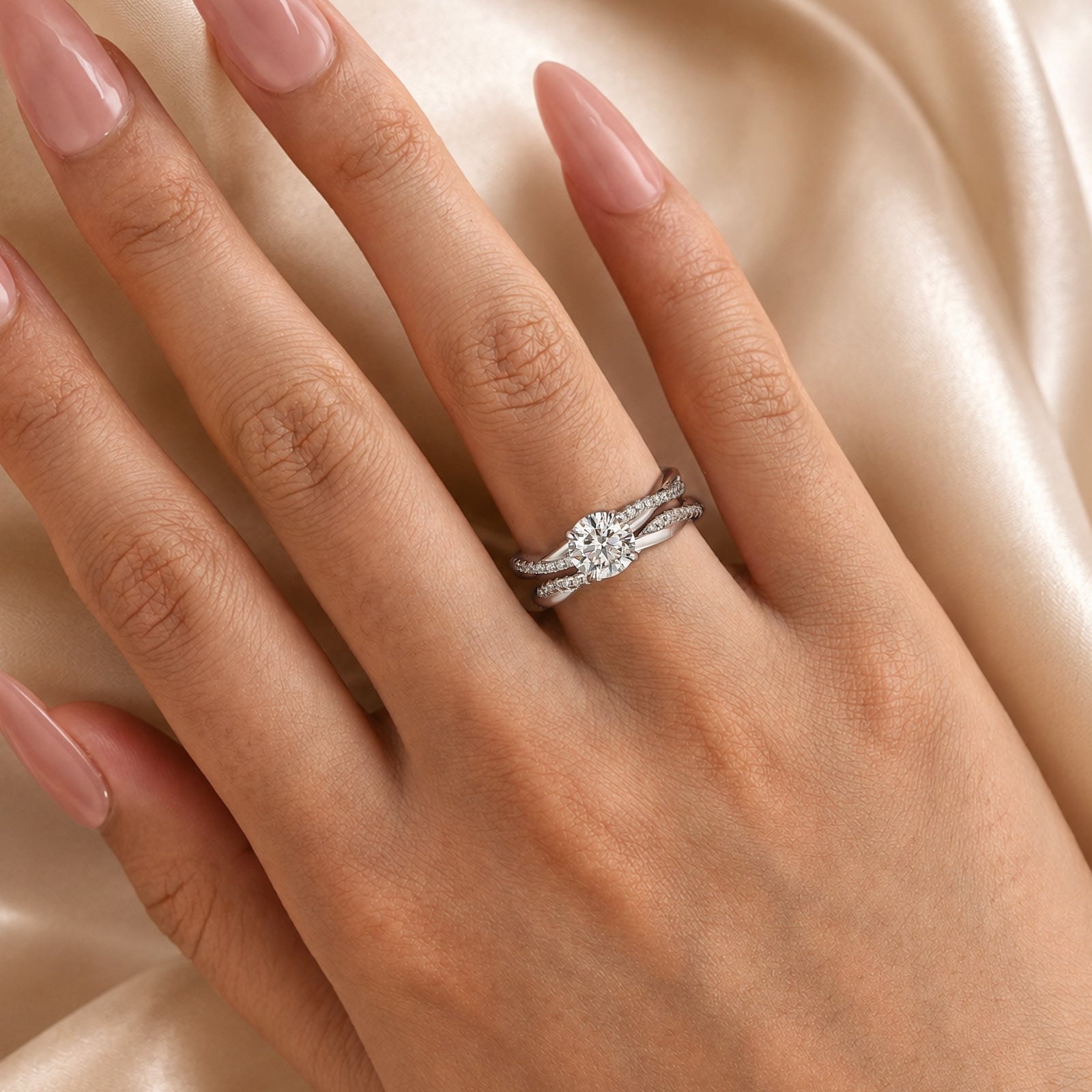 S925 Moissanite 1Ct Round Cut Twist Bridal Ring Set Gold Plated Promise Travel Wedding Ring Set