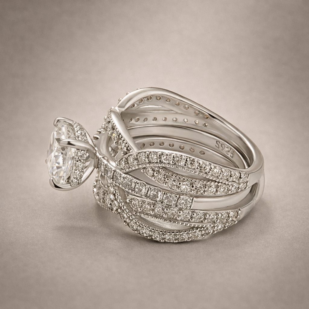 S925 Moissanite 2Ct Cushion Cut Enhancer Bridal Ring Set Vintage Stackable Rings For Anniversary Ring Gift