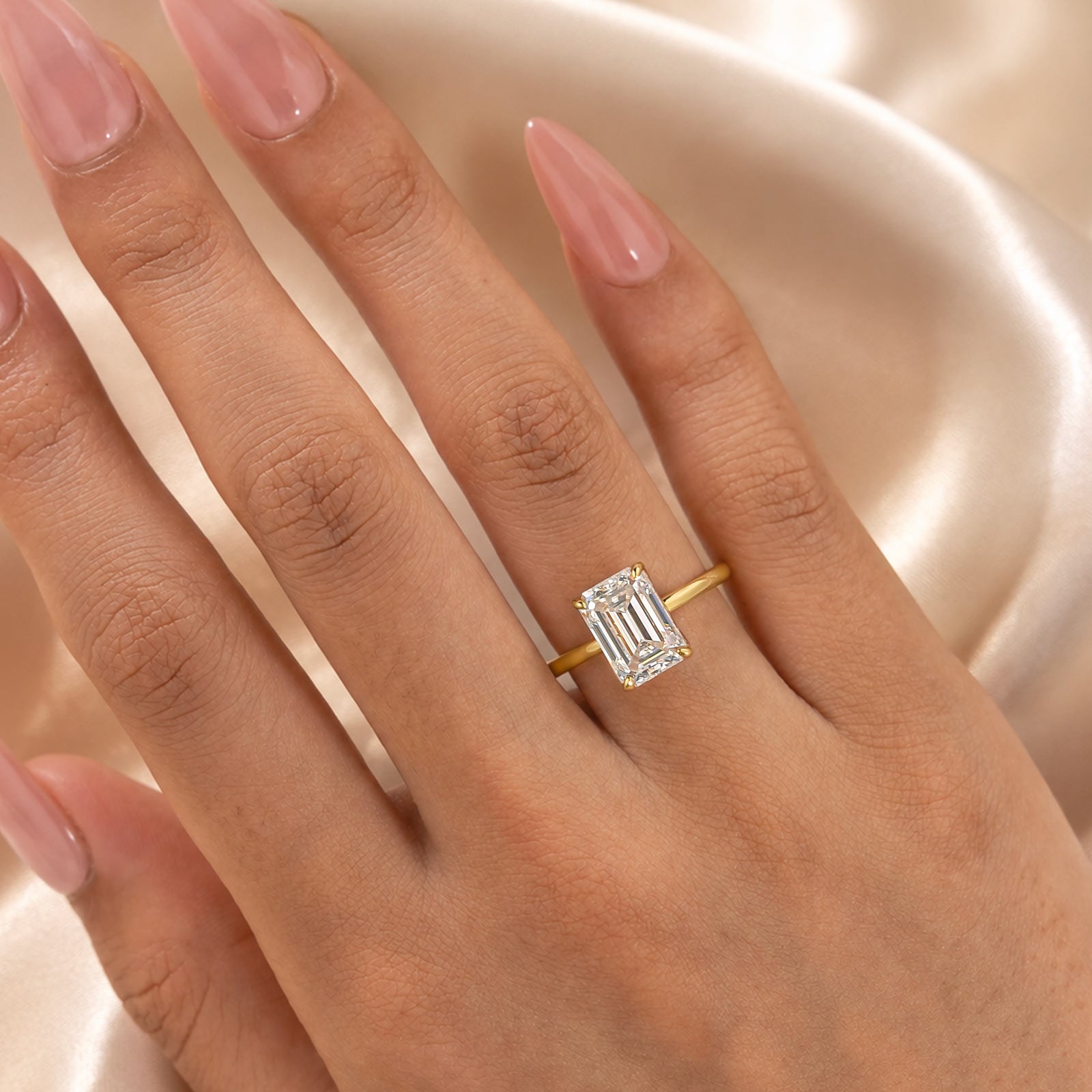 S925 Moissanite 3.5Ct Emerald Cut Solitaire Ring In 18K Yellow Gold Plated Sterling Silver
