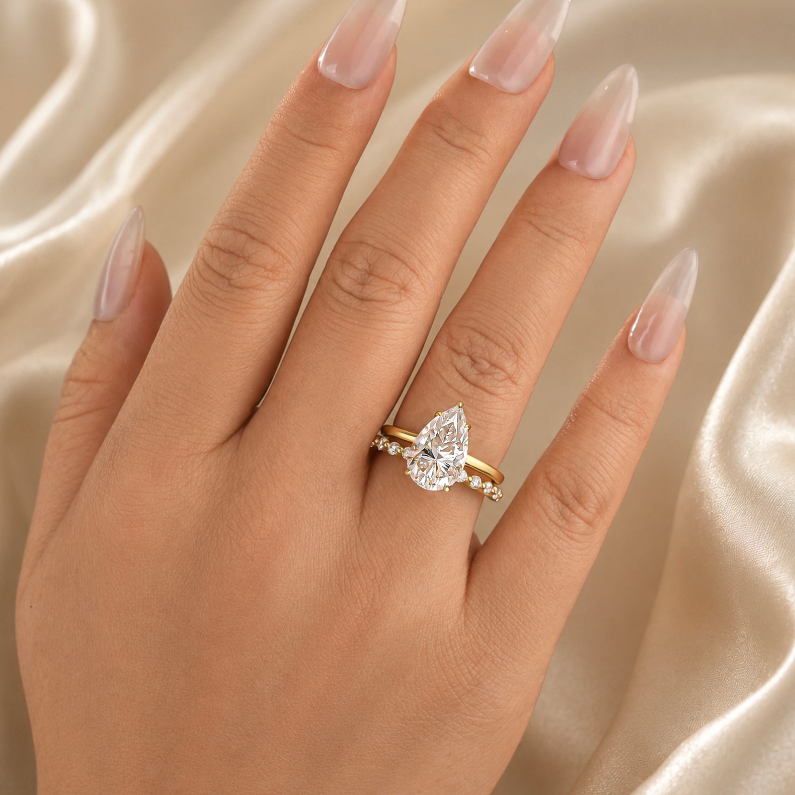 S925 Moissanite 4.0Ct Pear Cut Bridal Ring Set Stackable Everyday Wearable Rings