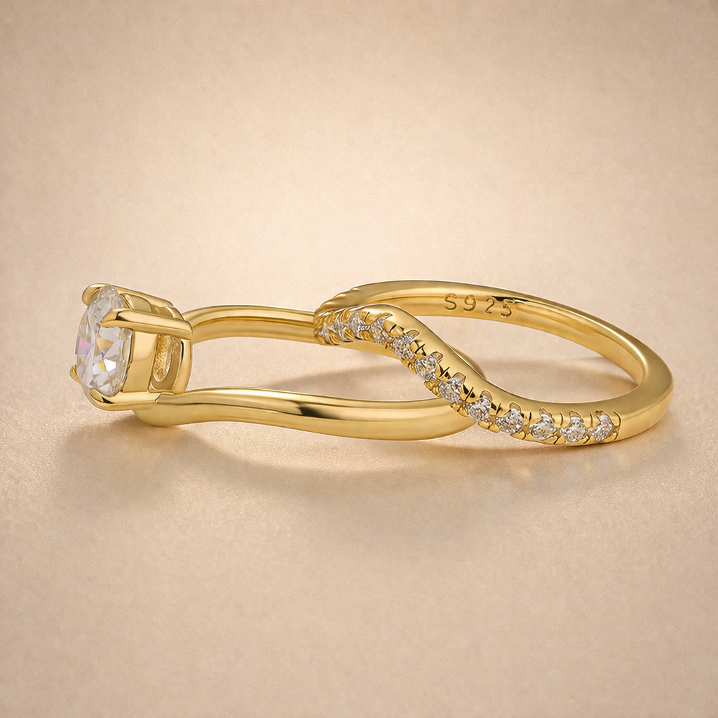 S925 Moissanite 1.0Ct Round Cut Stackable Bridal Ring Set Daily Wear Rings Ring Gift
