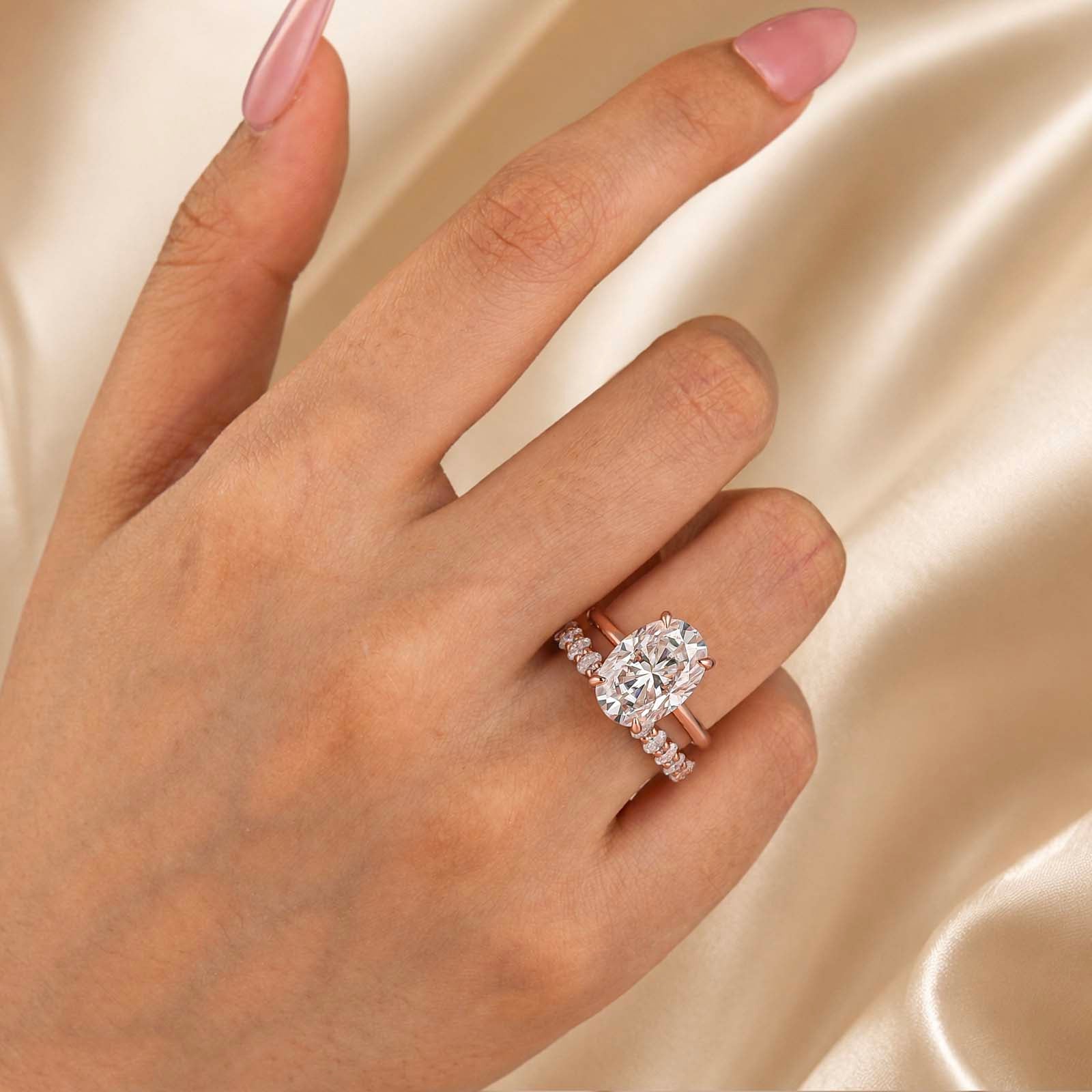 S925 Moissanite 5.5 Ct Hidden Halo Oval Cut Engagement Ring With Eternal Oval Cut Ring Bridal Ring Set