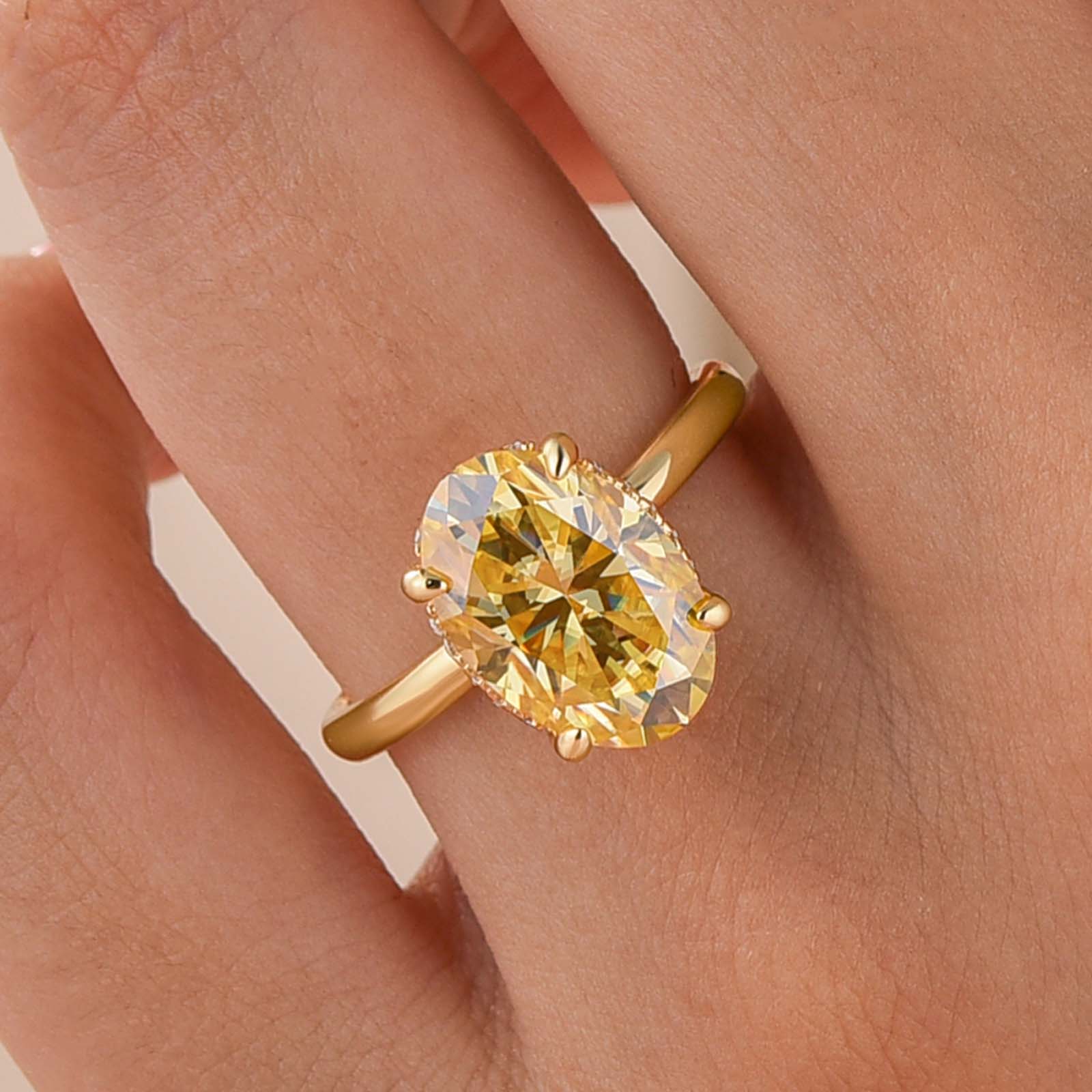 S925 Moissanite 4.0Ct Oval Cut Solitaire Lemon Yellow Very Wearable Ring For Travel