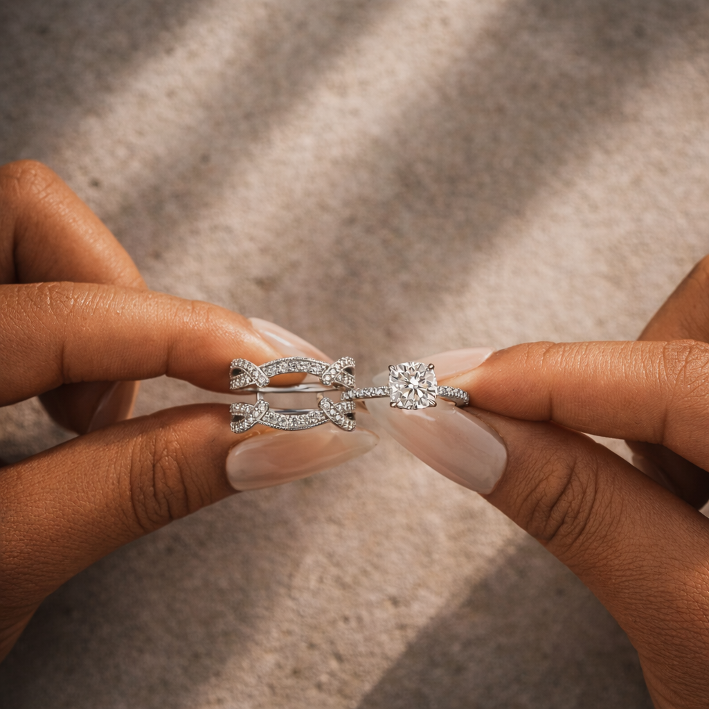 S925 Moissanite 2Ct Cushion Cut Enhancer Bridal Ring Set Vintage Stackable Rings For Anniversary Ring Gift