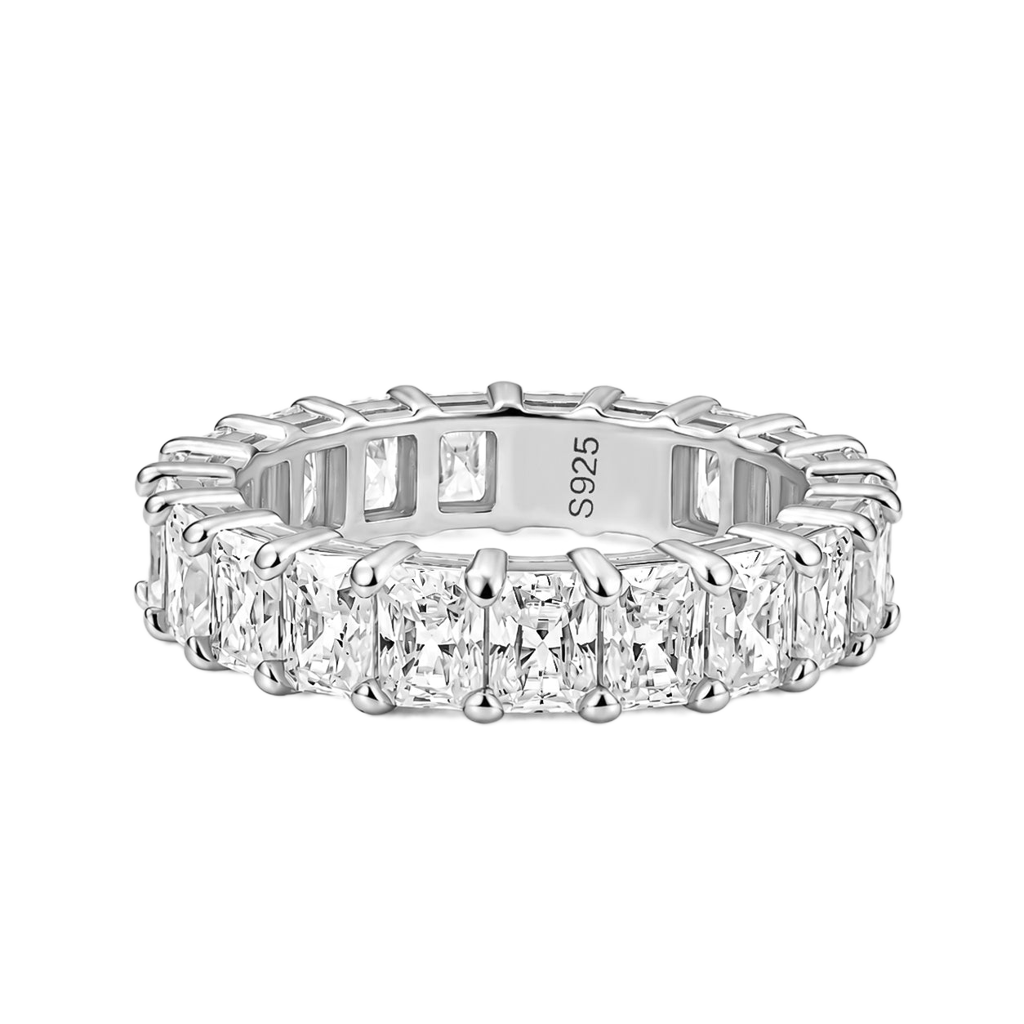 S925 Moissanite 3.5Ct Radiant Cut Full Eternity Wedding Band Stackable Statement Ring For Her
