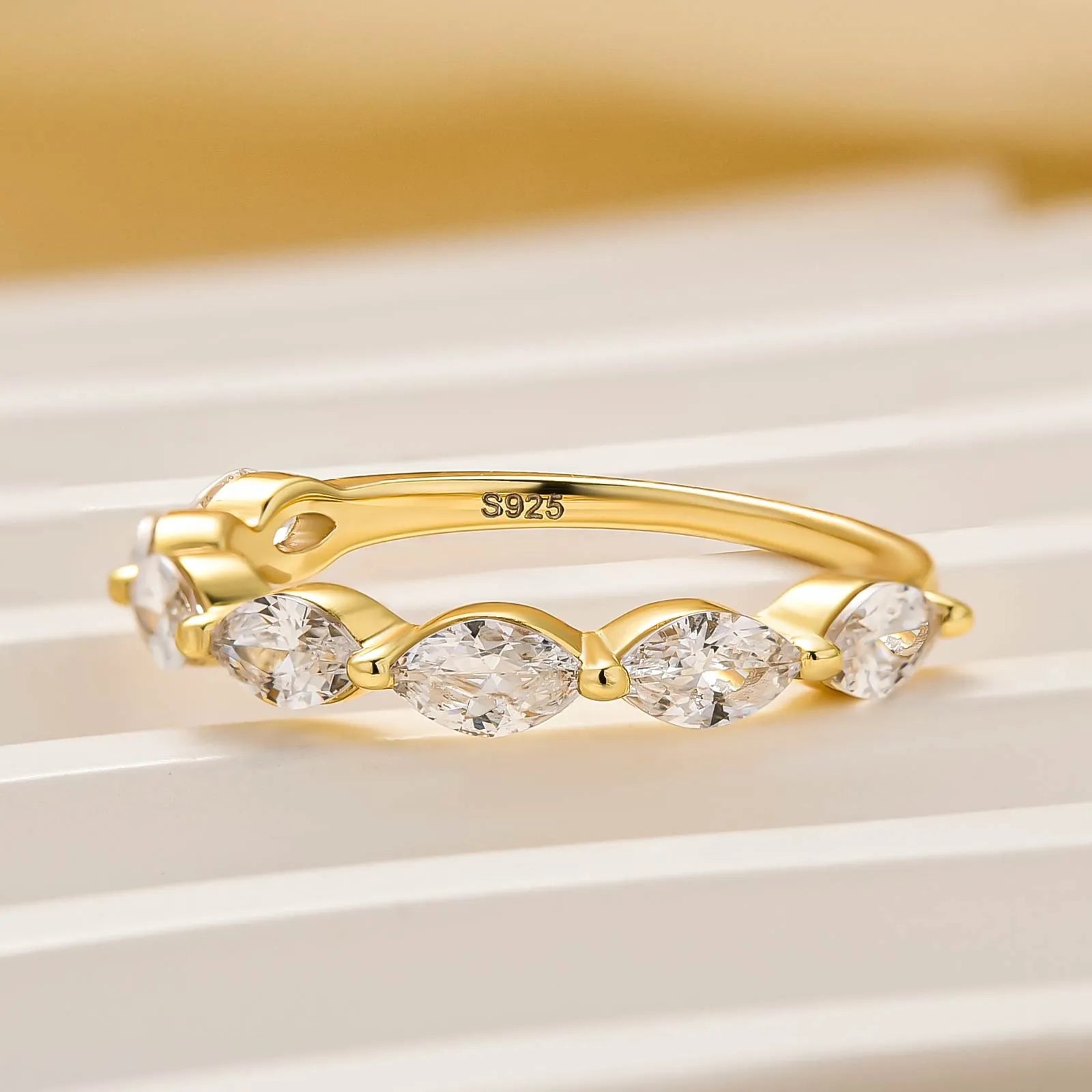 Moissanite 1.75CT Marquise Cut Stackable Half Eternity Ring in Sterling Silver