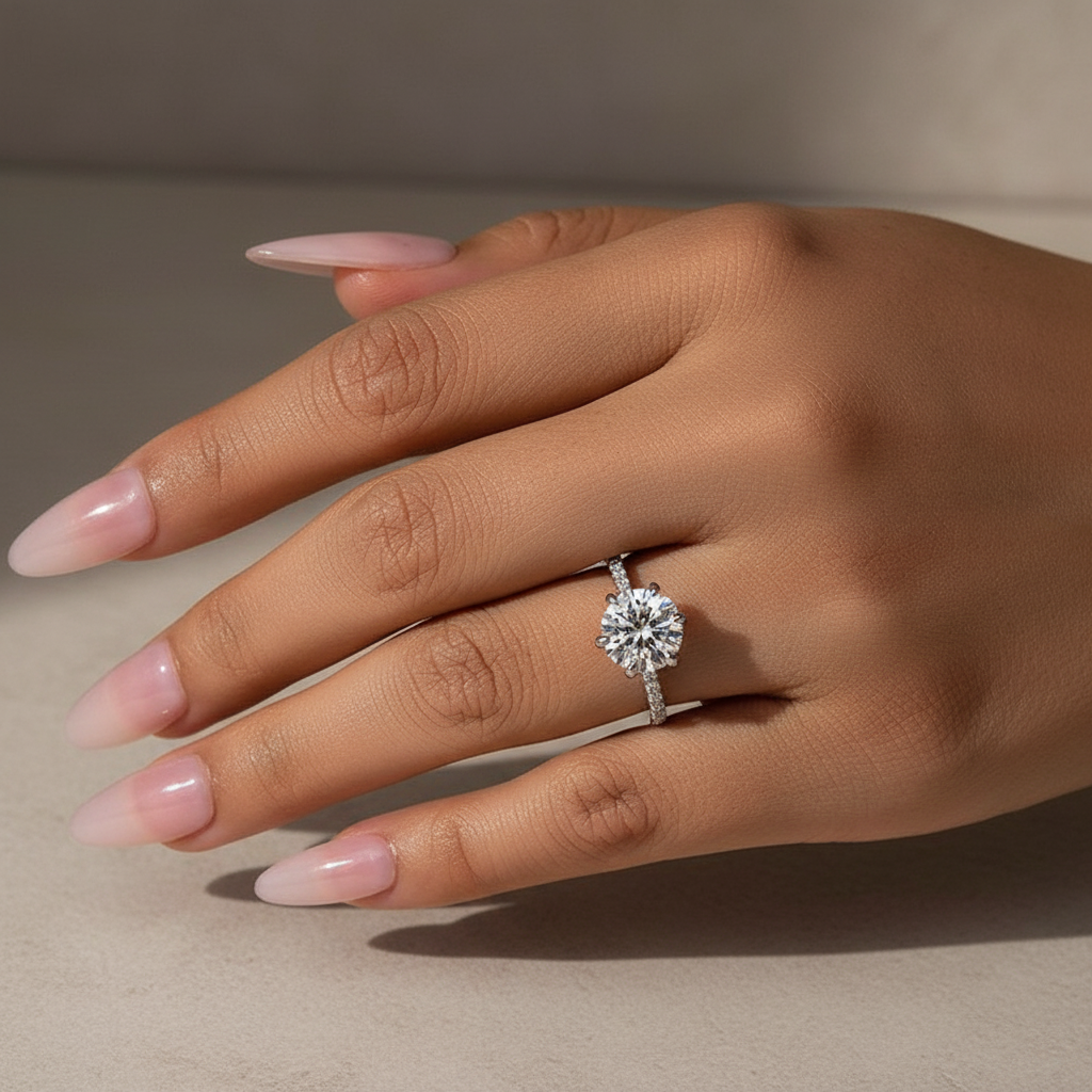 Moissanite 2.0 Ct ～4.0 Ct Round Cut 6 Prong Promise Rings For Women