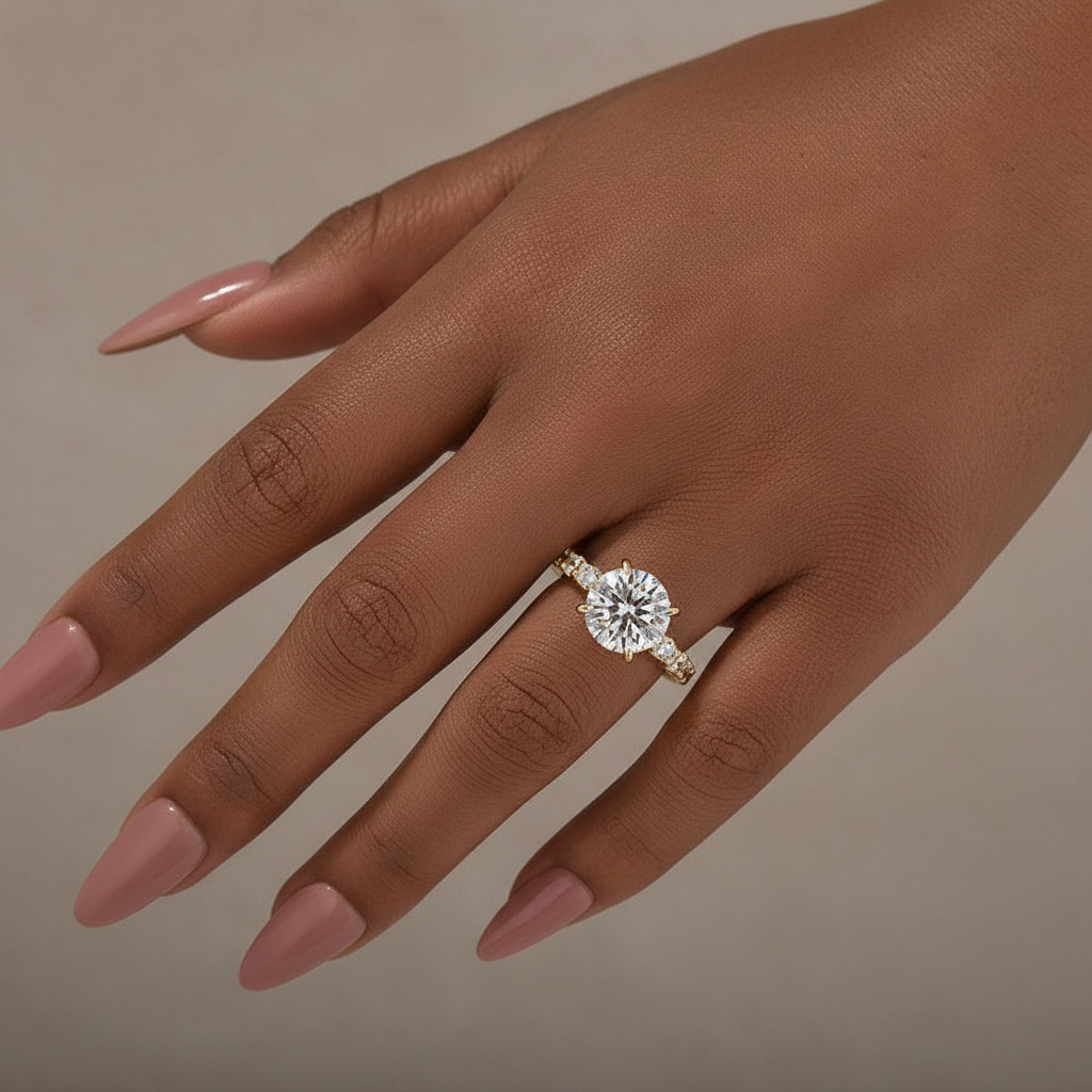 Gelovely Moissanite 2.0Ct~4.0 Ct Round Yellow Gold Engagement Ring