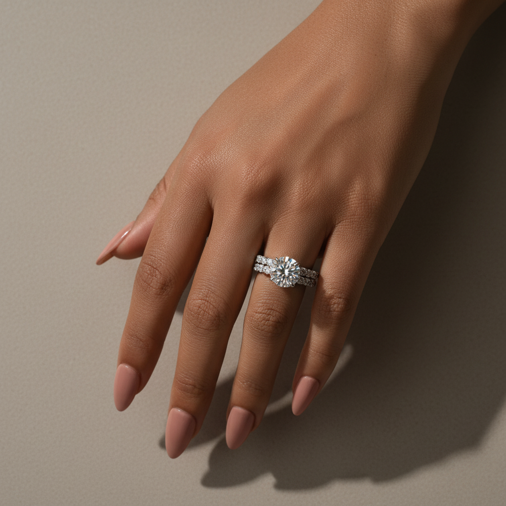 Moissanite 2.0Ct~4.0Ct Round Cut Side Stone White Gold Travel Bridal Set