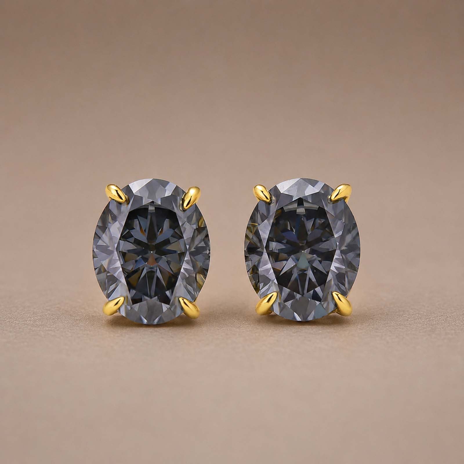 S925 Moissanite 3Ct Oval Cut Stud Earrings Gold Plated Classic Daily Wearable Earrings