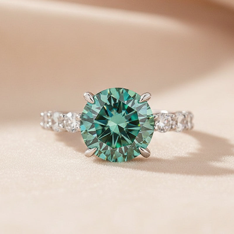 Moissanite 4.0Ct Turquoise Round Cut White Gold Engagement Ring