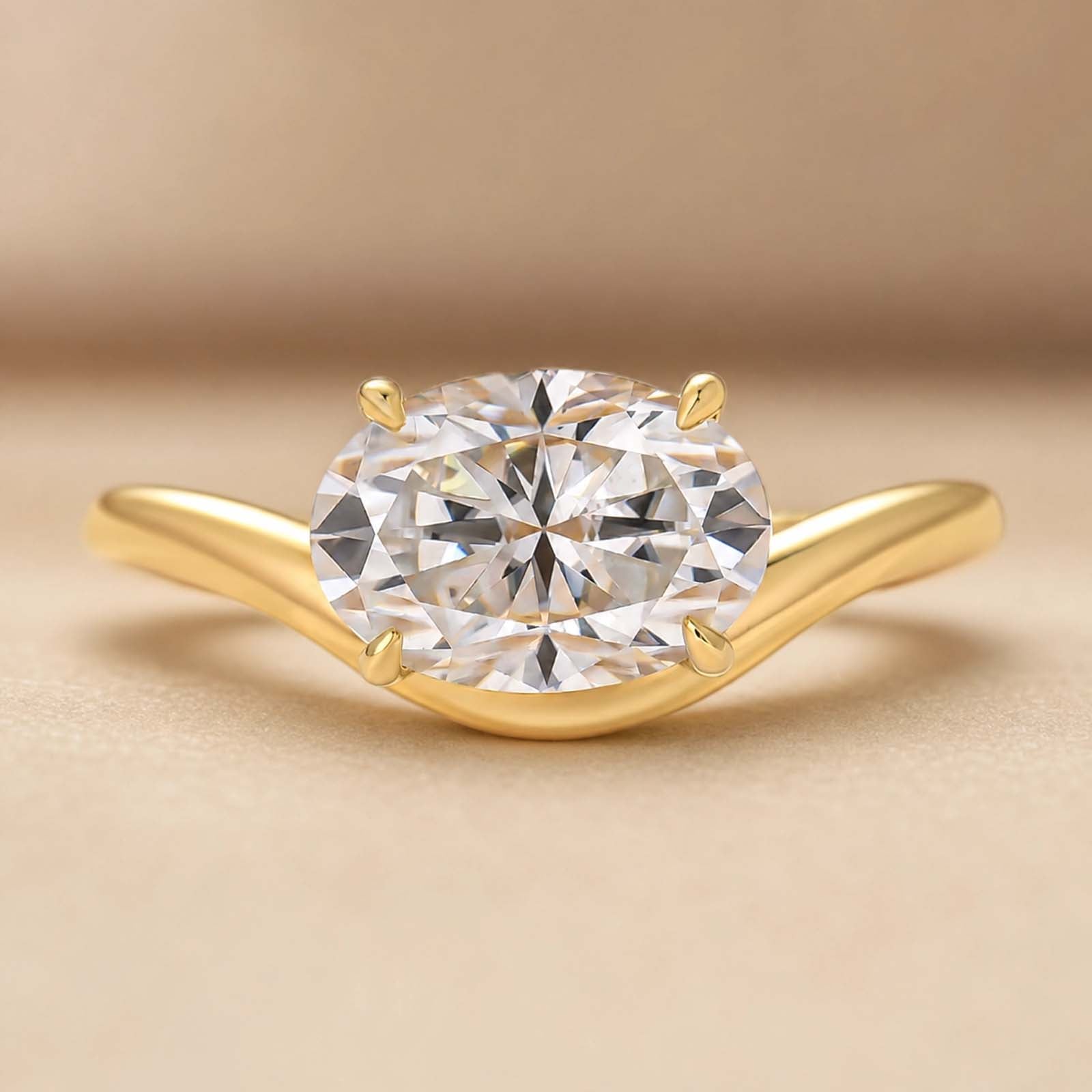 S925 Moissanite 2.5Ct Oval Cut Solitaire Ring 18K Gold Plated Promise Ring Everyday Wear Ring