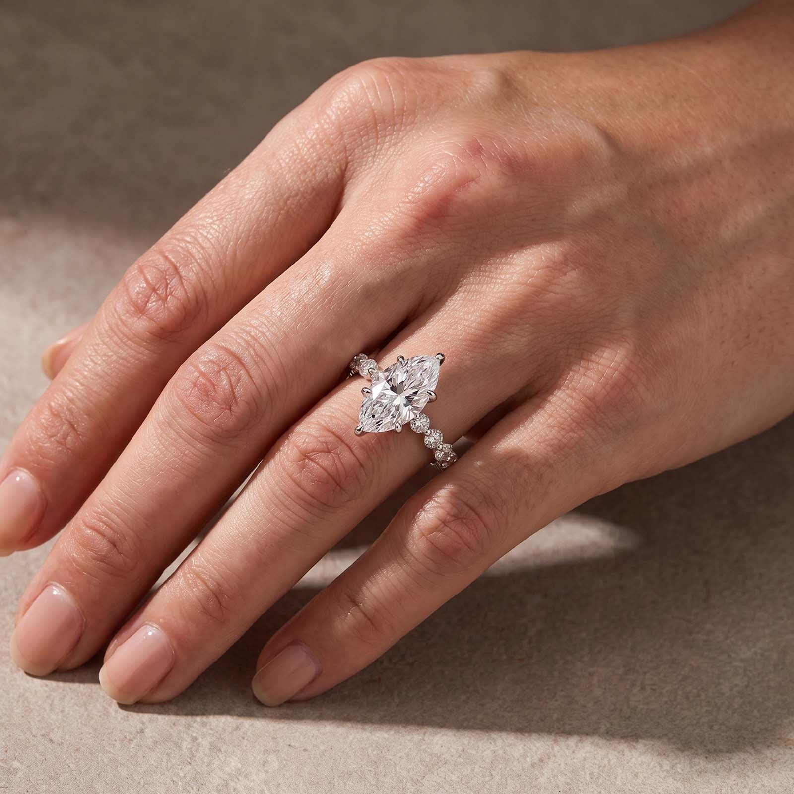 S925 Moissanite 3.0Ct Marquise Cut Promise Ring In Sterling Silver For Daily Wear
