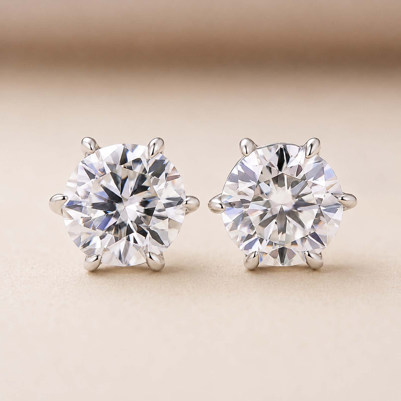 S925 Moissanite 0.8Ct*2PC Round Cut Plated Stud Earrings In sterling Silver For Daily Wear