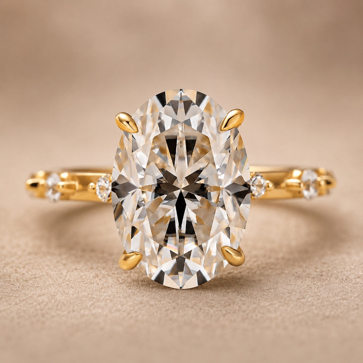 Yellow Gold 5.5 Ct Oval Cut Moissanite Engagement Ring In Sterling Silver