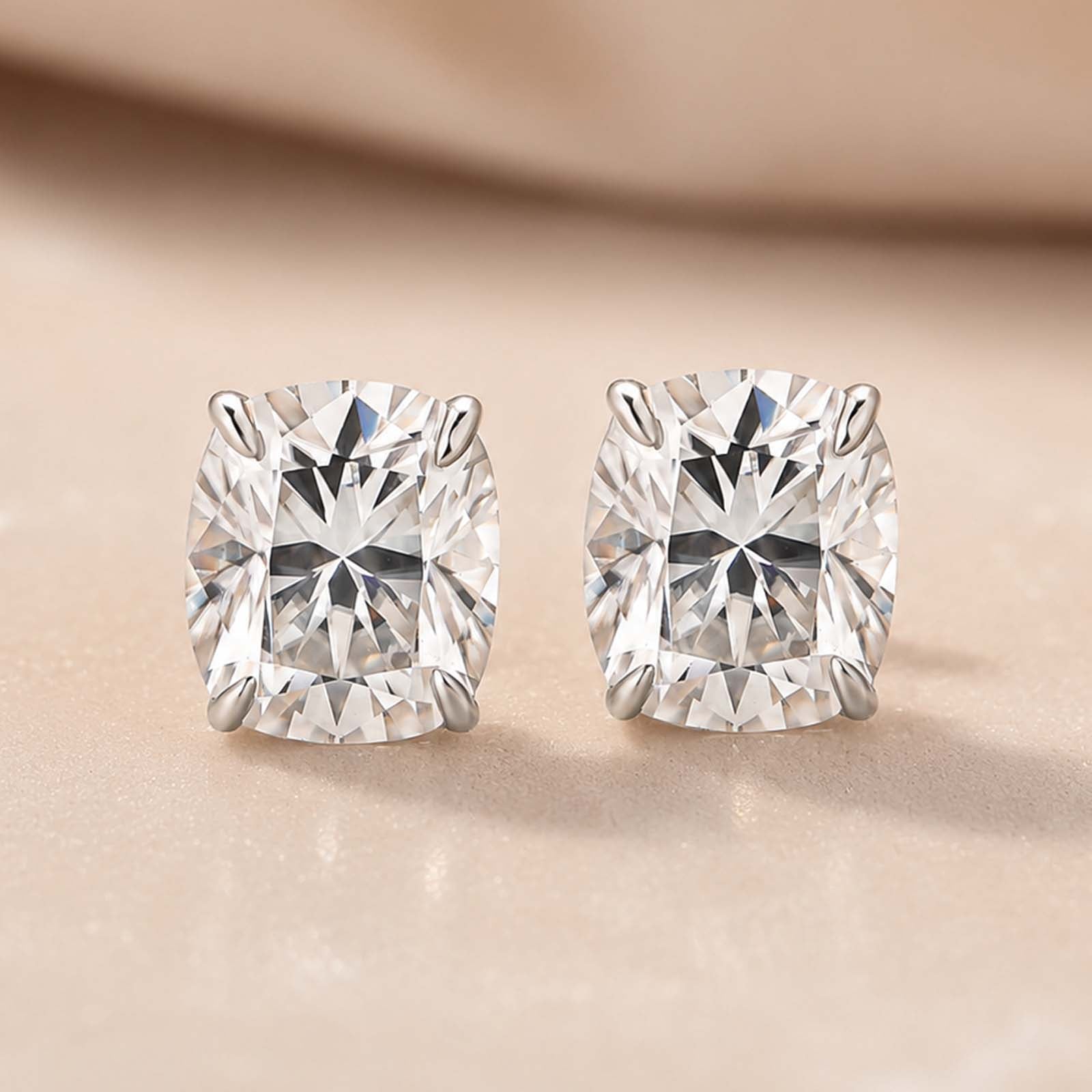 S925 Moissanite 1.5Ct*2 Cushion Cut Stud Earrings For Women Daily Wear