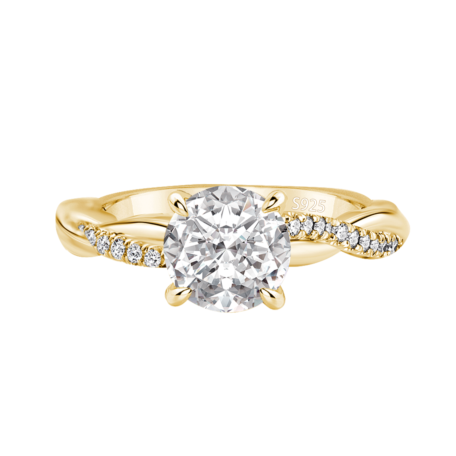 S825 Moissanite 1.2 Ct~2.0 Ct Twist Yellow Gold Pave Promise Bridal Ring For Everyday Wear
