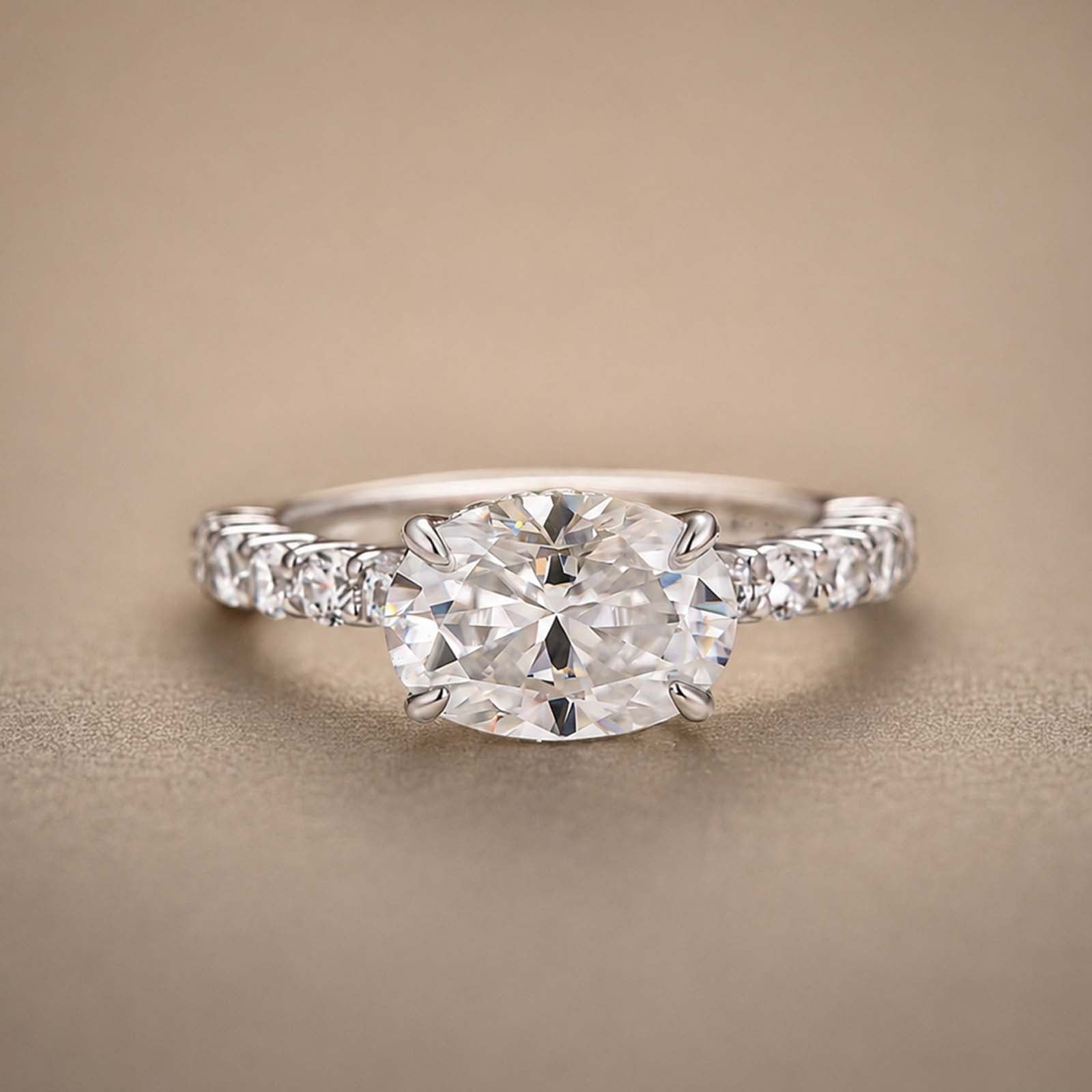 S925 Moissanite 2.5Ct Oval Cut Hidden Halo Engagement Ring in Sterling Silver