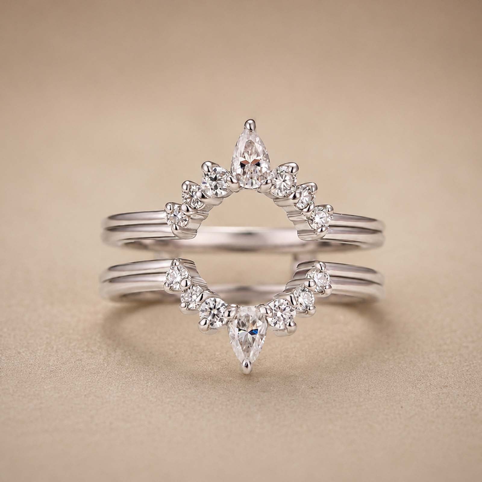 S925 Moissanite 0.75Ct Pear Cut & Round Cut Wedding Band Stackable Vintage Enhancer Band