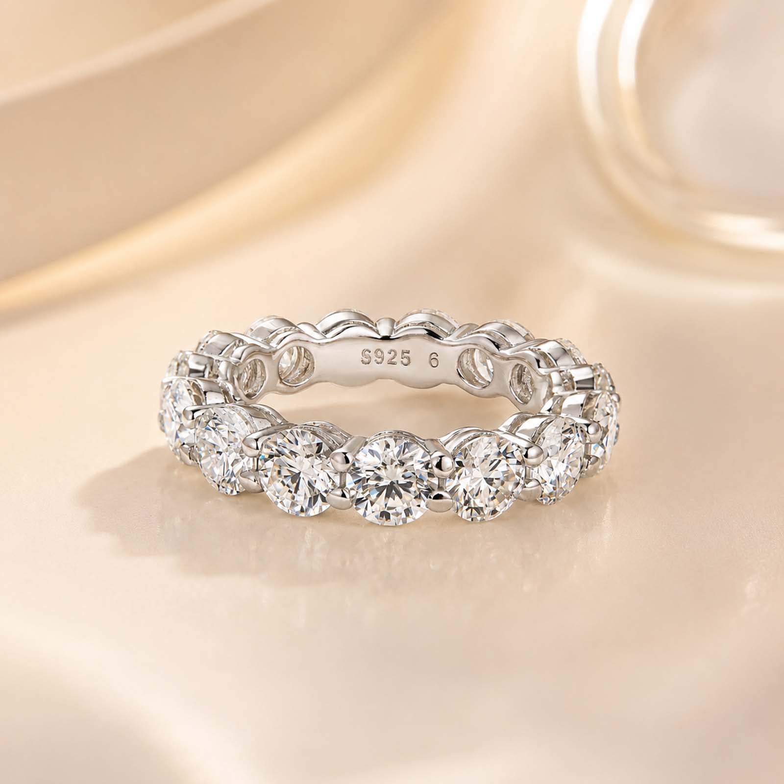S925 Moissanite 5.5Ct Round Cut Eternity Band In Sterling Silver Stackable Wedding Ring