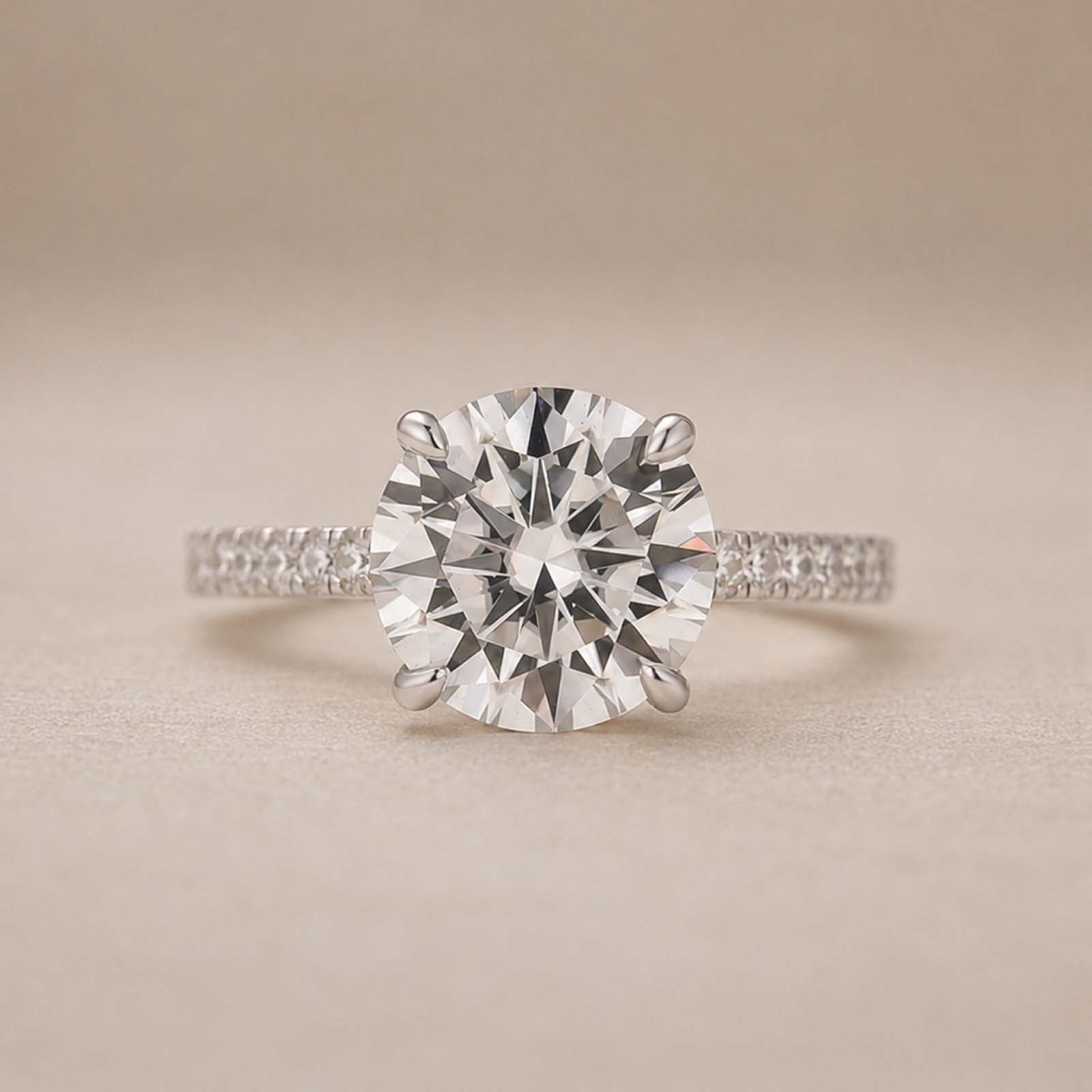 S925 Moissanite 4.0 Ct/3.0Ct Round Cut 18K White Gold Plated Pave Engagement Ring