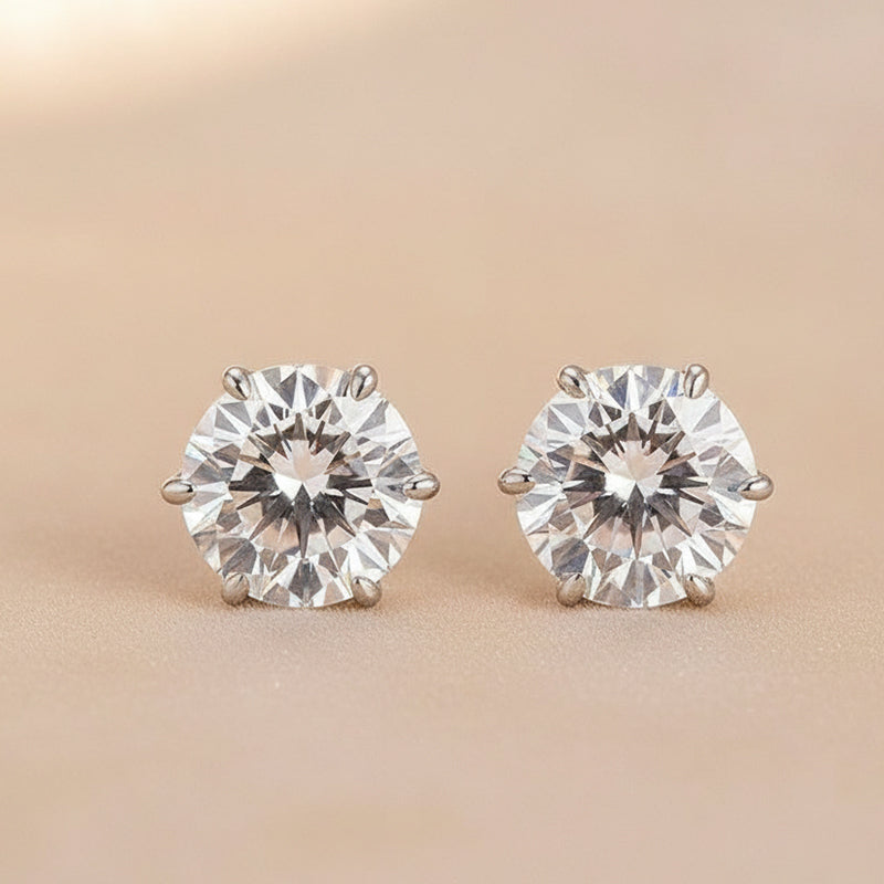 Moissanite Classic 2.0Ct Round Cut 6 Prong Stud Earrings In Sterling Silver