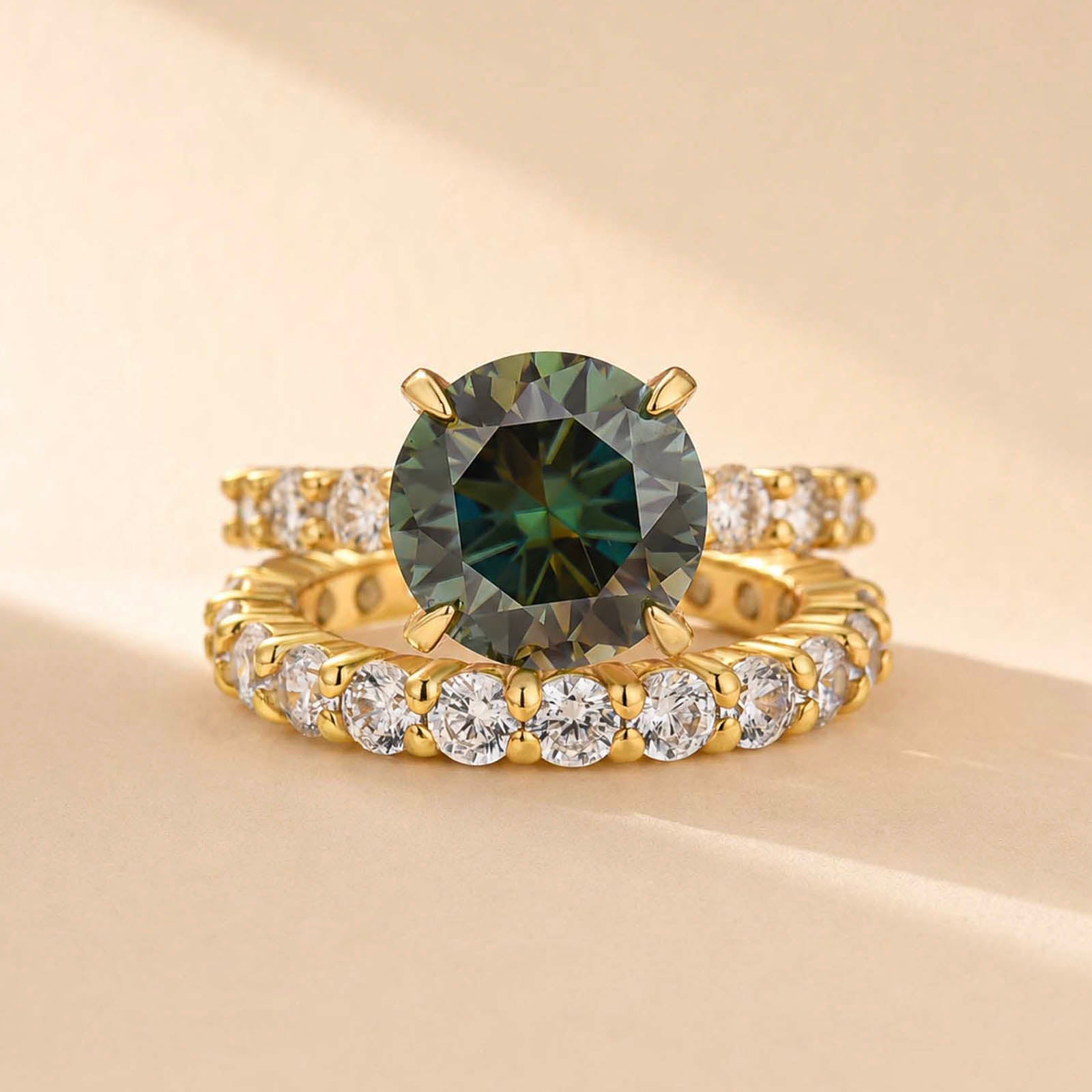 S925 Moissanite 4CT Round Cut Green Engagement Ring Set Hidden Halo Promise Ring For Women