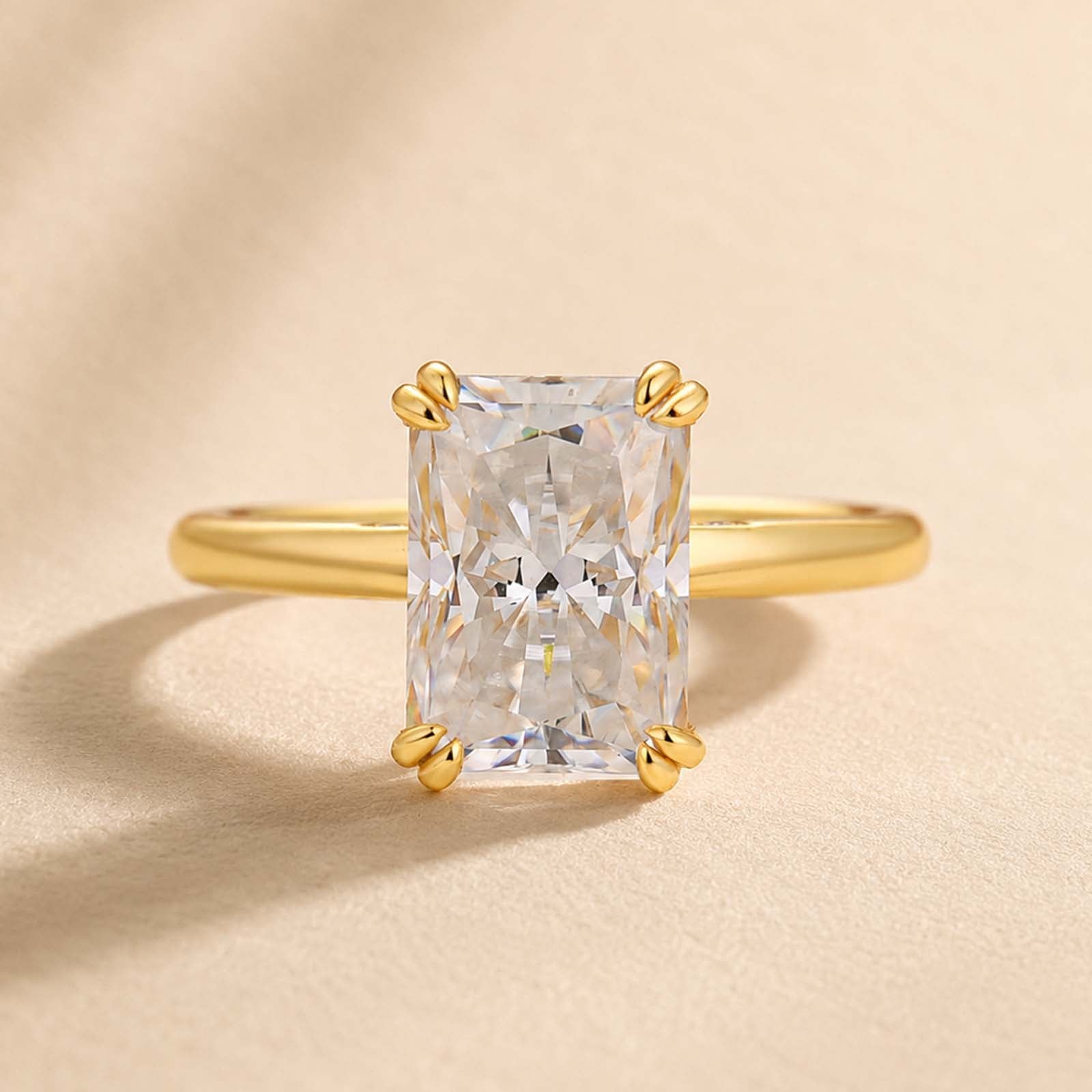 S925 Moissanite 3.5Ct Radiant Cut Hidden Halo Engagement Ring Gold Plated Promise Ring For Women