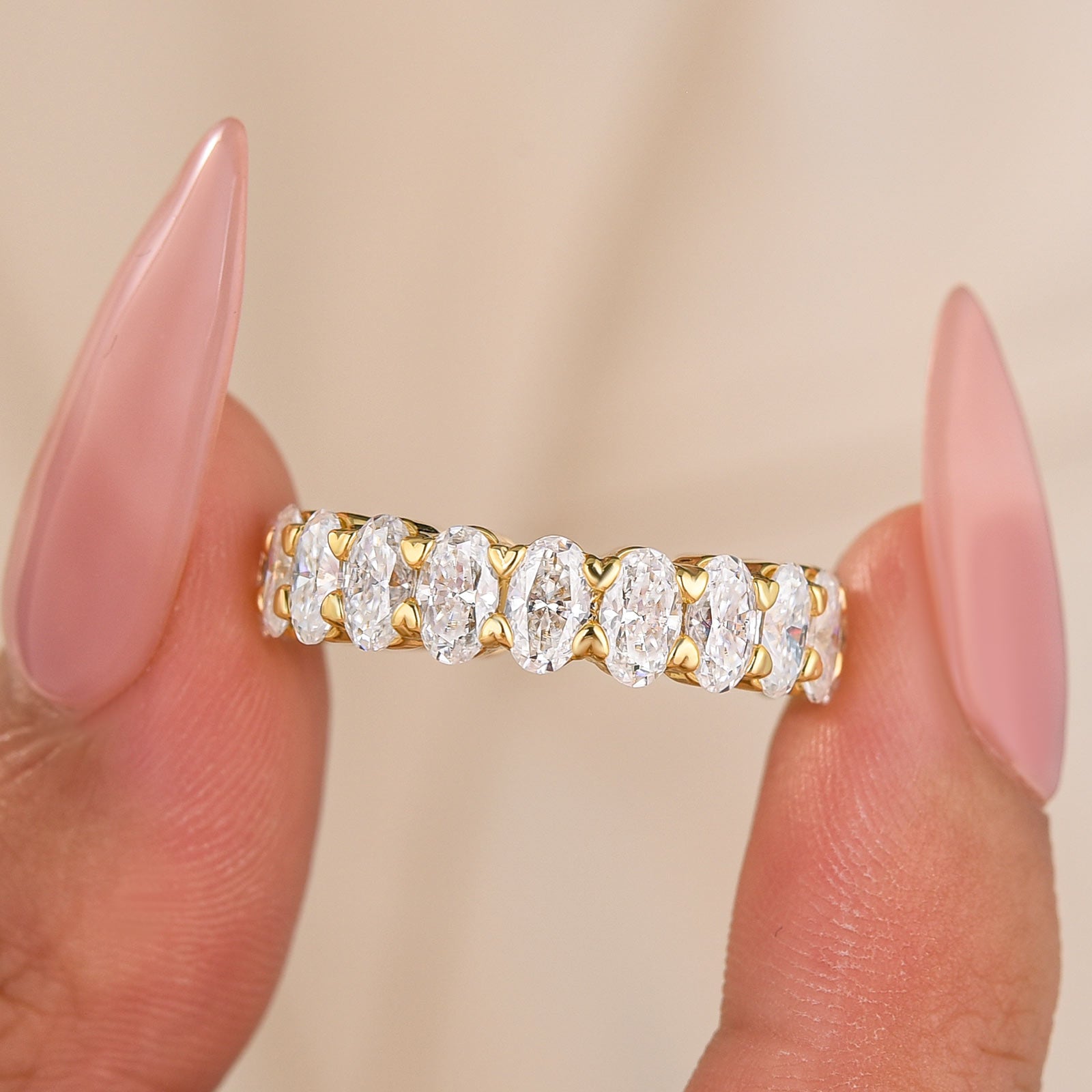 S925 Moissanite 5.0CT Oval Cut Stackable Full Eternity Statement Ring For Daily Wear