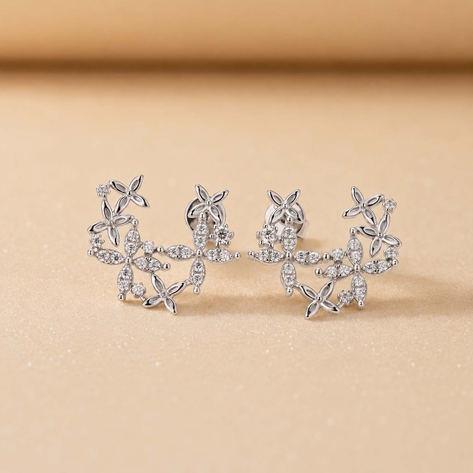 S925 Moissanite Round Cut Flower Wrap Around Earrings For Women Wedding Gift
