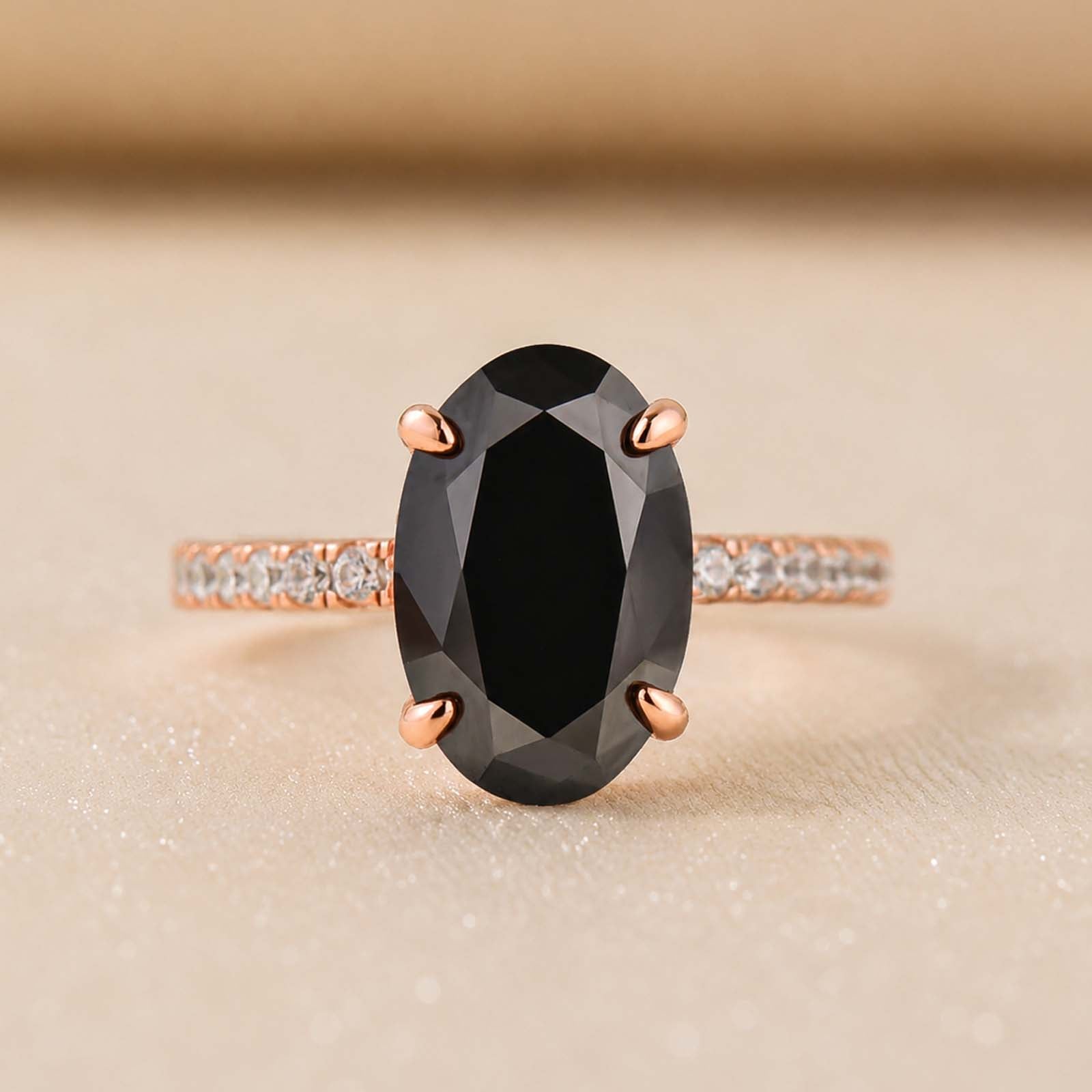 S925 Moissanite 4.0 Ct Oval Cut Pavé White/Black Stone Engagement Ring For Women Everyday Wear