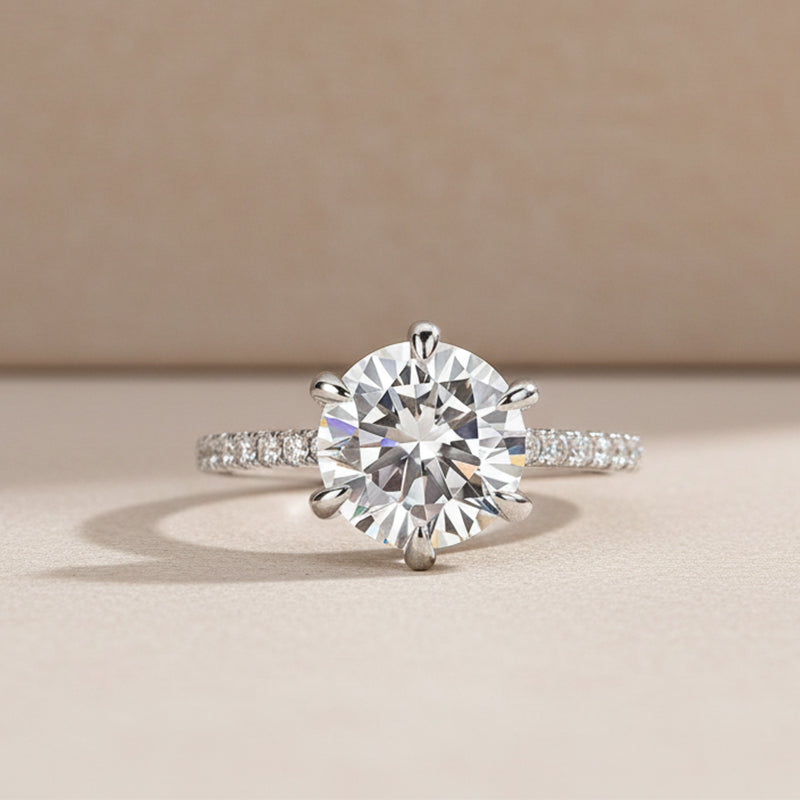 Moissanite 2.0 Ct ～4.0 Ct Round Cut 6 Prong Promise Rings For Women