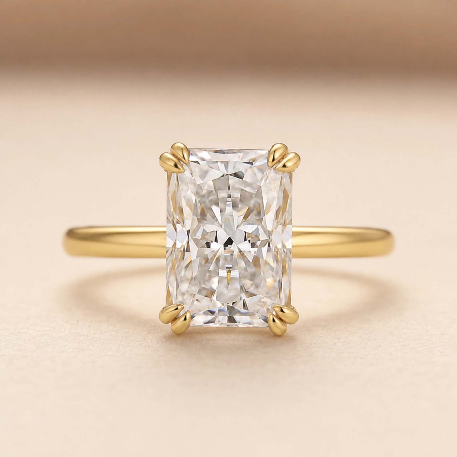 S925 Moissanite 3.5Ct Radiant Cut Hidden Halo Engagement Ring Gold Plated Promise Ring For Women