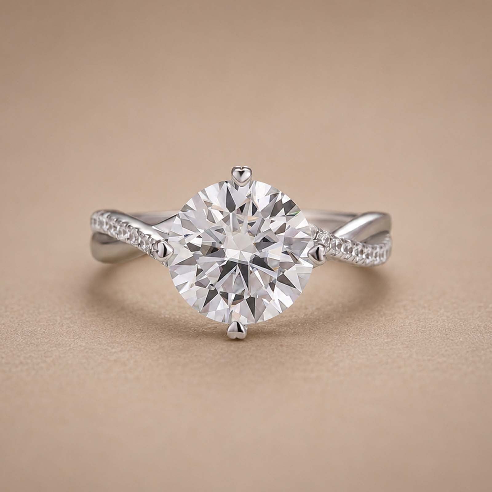 S925 Moissanite 3.0Ct Round Cut Twisted Half Pave Engagement Ring Stackable Ring For Date Night