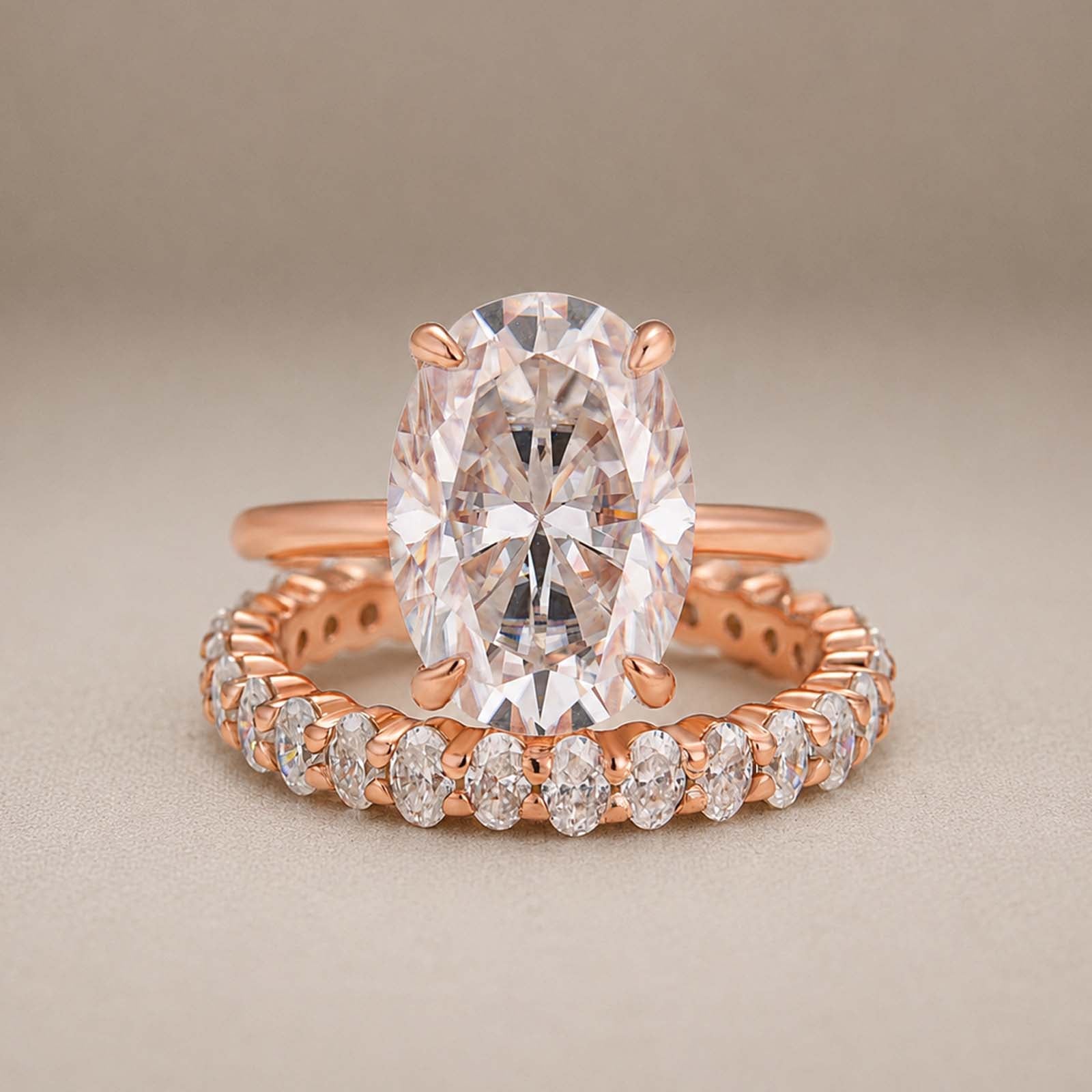 S92Moissanite 5.5 Ct Hidden Halo Oval Cut Engagement Ring With Eternal Oval Cut Ring