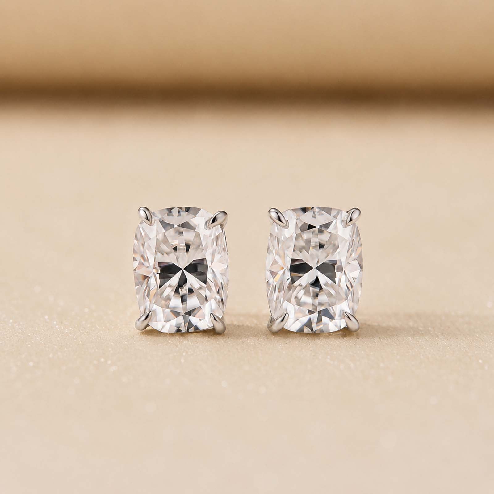 S925 Moissanite 2.0Ct*2 Cushion Cut Stud Earrings In Sterling Silver For Women Everyday Wear