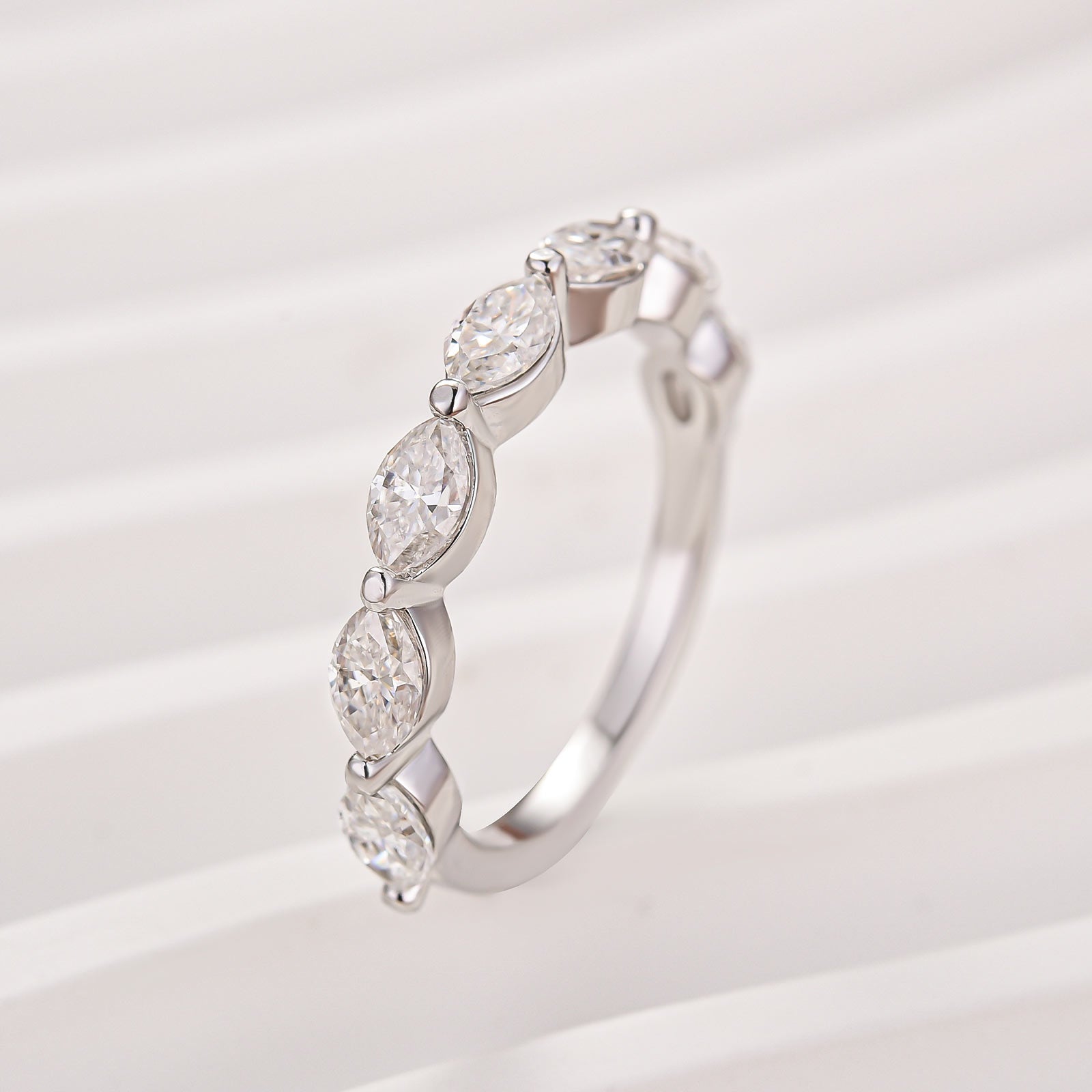 Moissanite 1.75CT Marquise Cut Stackable Half Eternity Ring in Sterling Silver