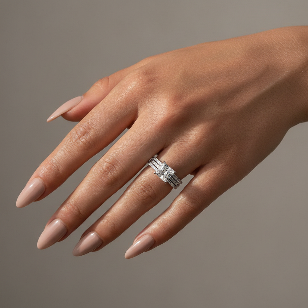 2.0 Ct Princess Cut Pavé White Gold Moissanite Diamond Wedding Ring