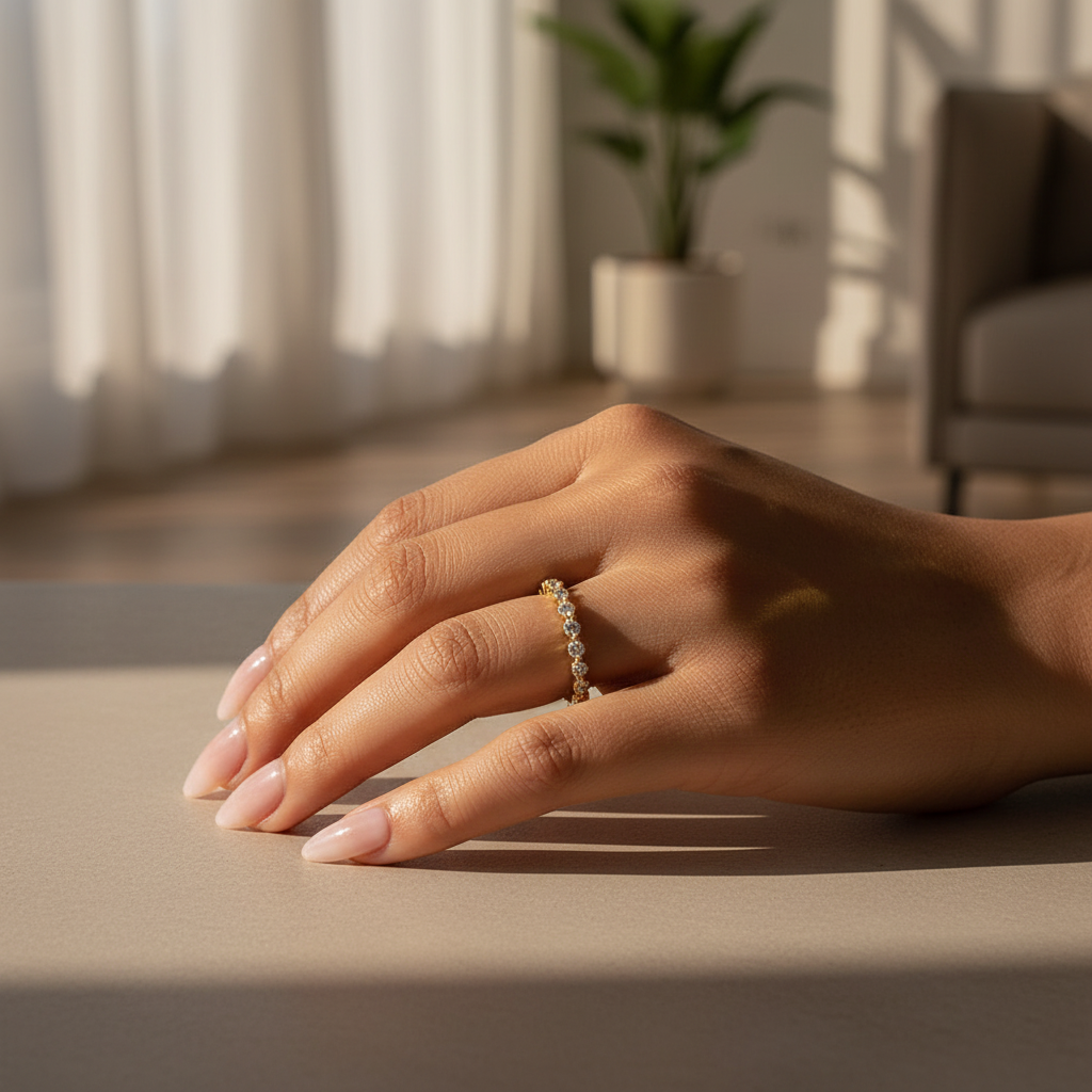 Gelovely Moissanite 1.0Ct ~1.5 Ct Round Cut Yellow Gold  Anniversary Ring