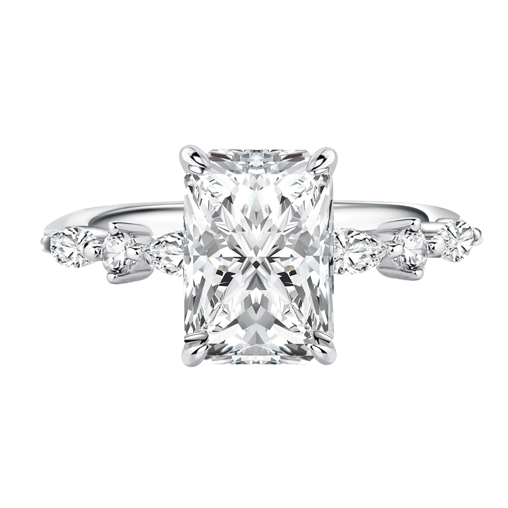 S925 2.5Ct Radiant Cut Engagement Ring Everyday Wearable SideStone Travel Ring