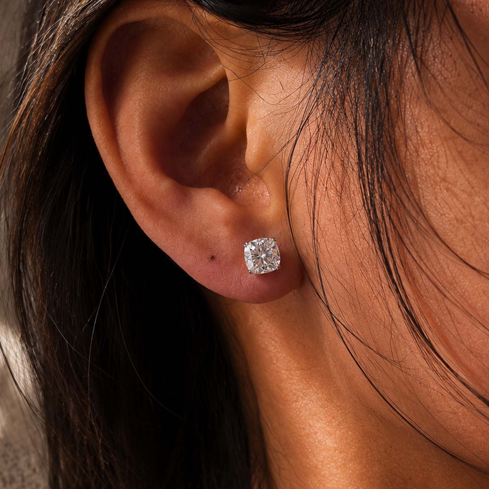 S925 Moissanite 1.5Ct*2 Cushion Cut Brilliant Stud Earrings In Sterling Silver Earring Gift For Women