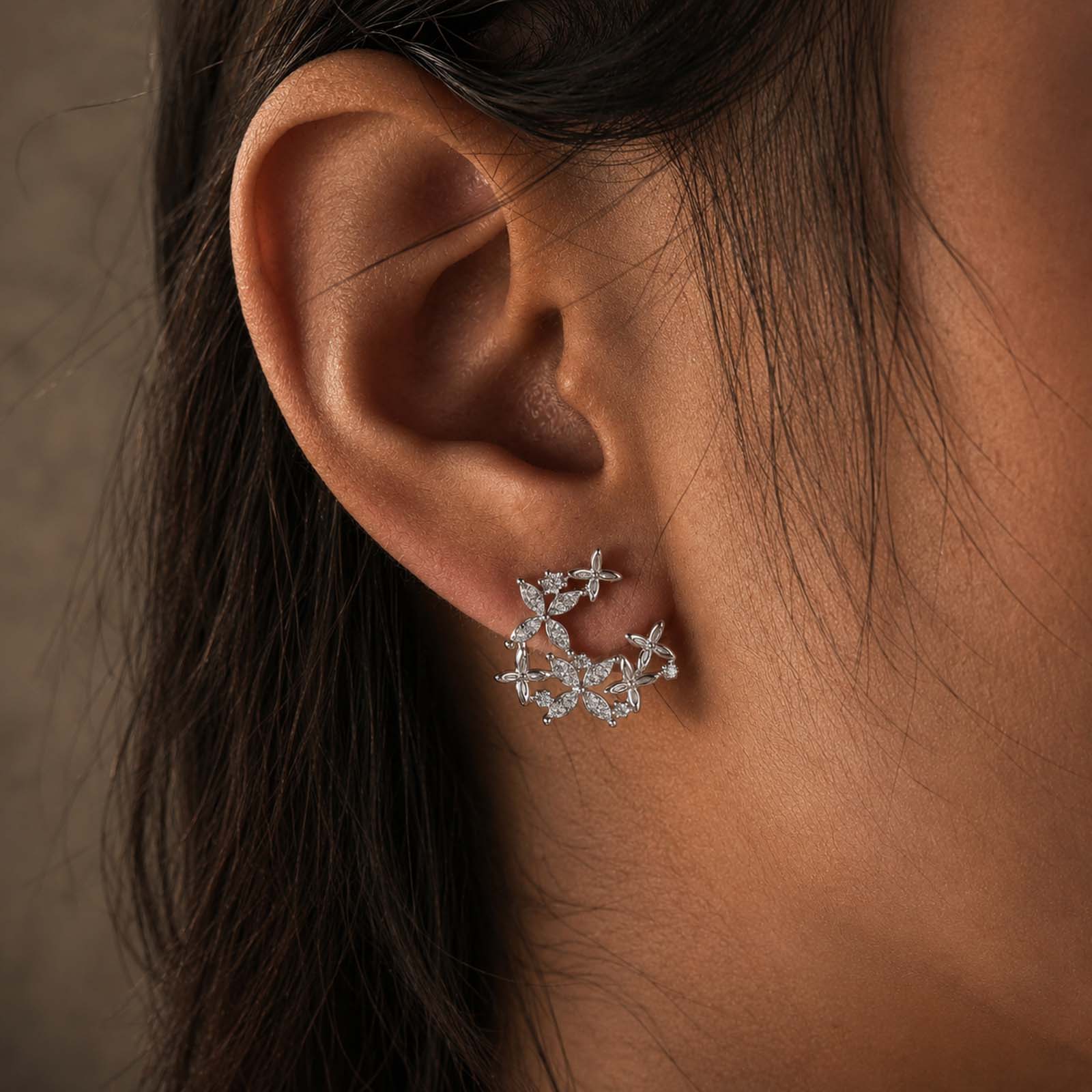 S925 Moissanite Round Cut Flower Wrap Around Earrings For Women Wedding Gift