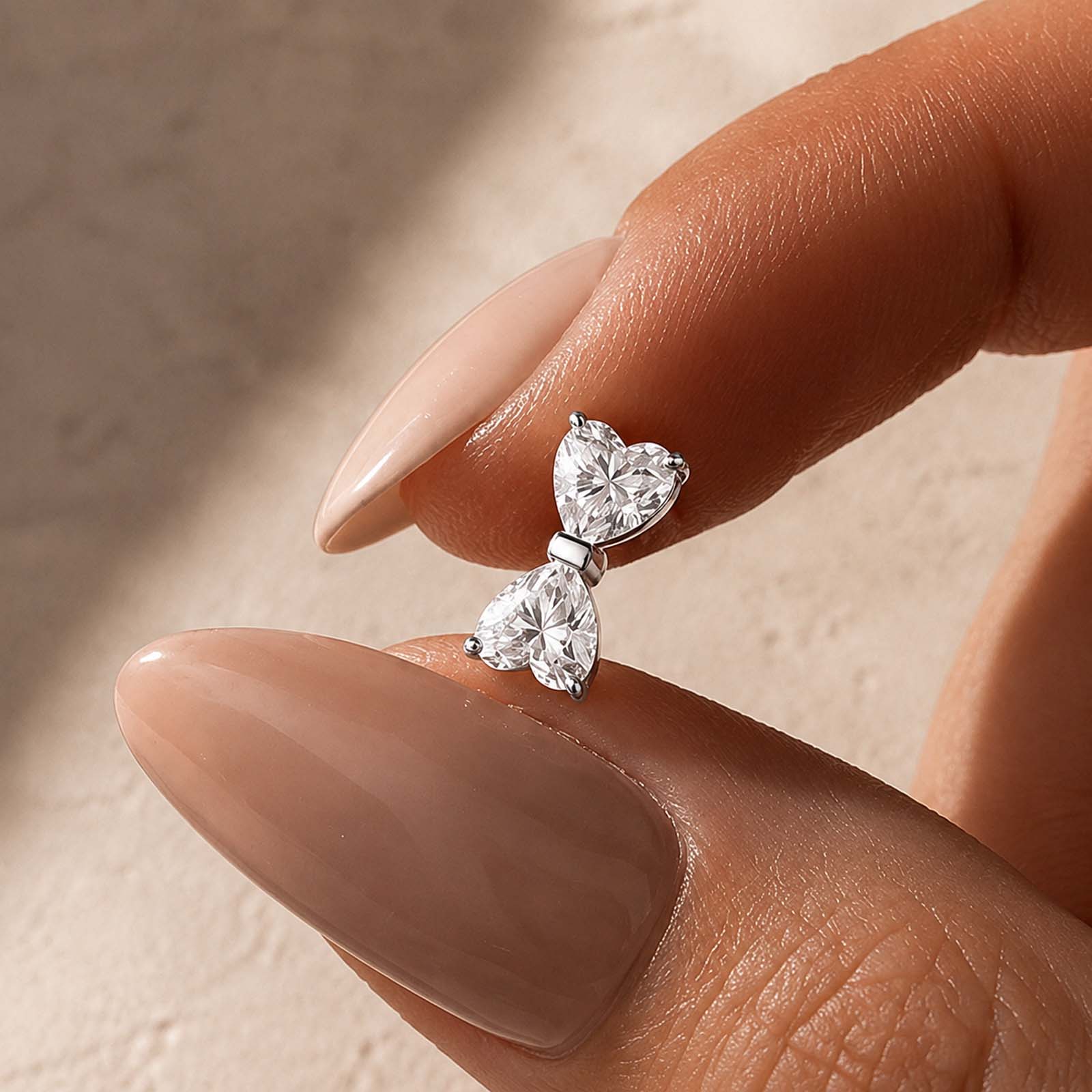 S925 Moissanite 1.0Ct*2 Dual Heart Cut Bow Shape Stud Earrings Romantic Earring Gift For Her