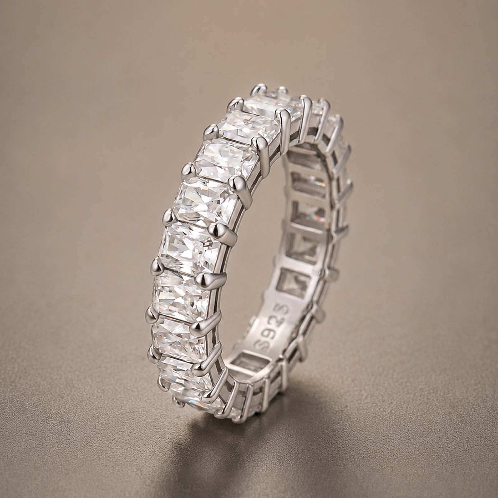 S925 Moissanite 3.5Ct Radiant Cut Full Eternity Wedding Band Stackable Statement Ring For Her