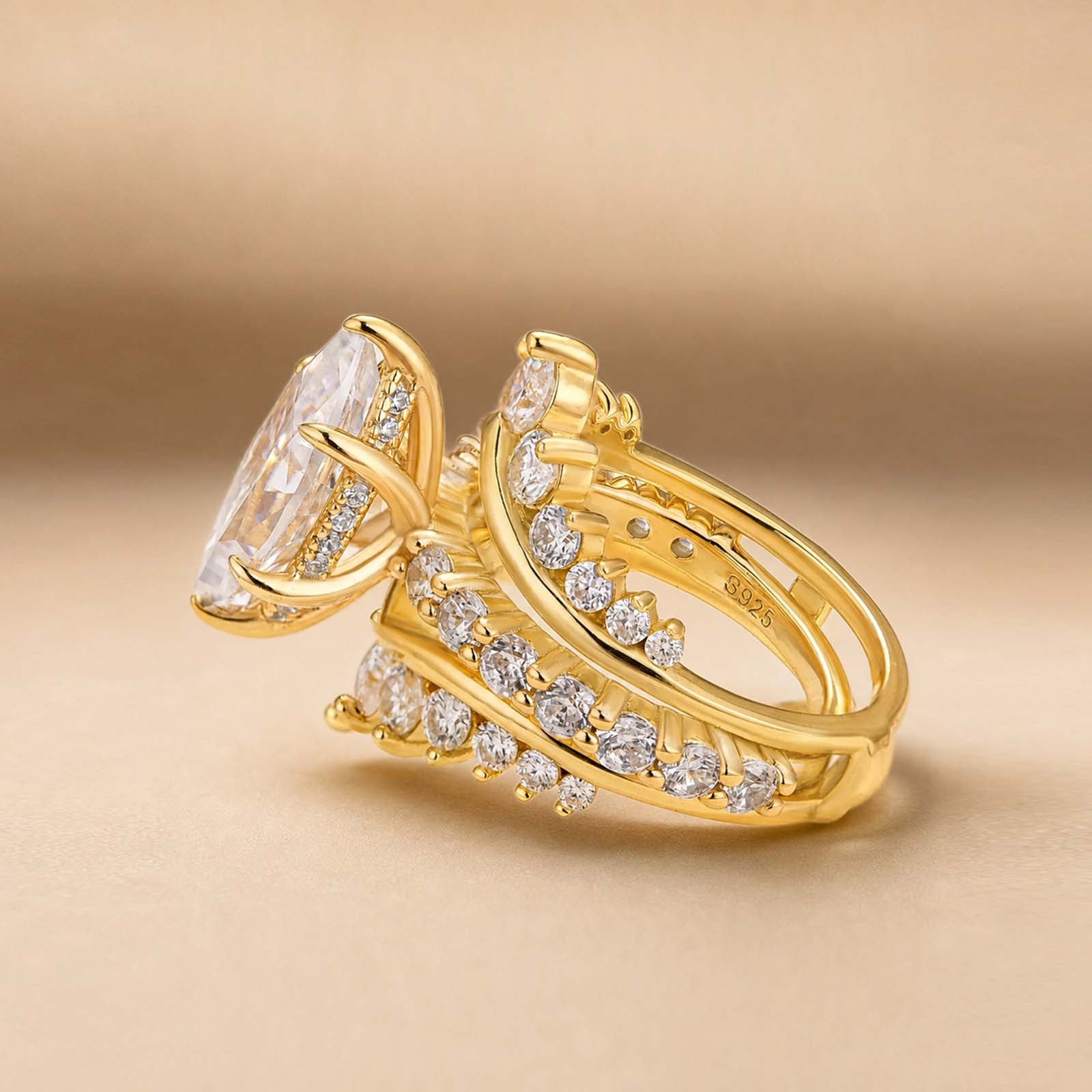 S925 Moissanite 3.0 Ct Marquise Cut Enhancer Ring Set In 18K Yellow Gold Plated Sterling Silver