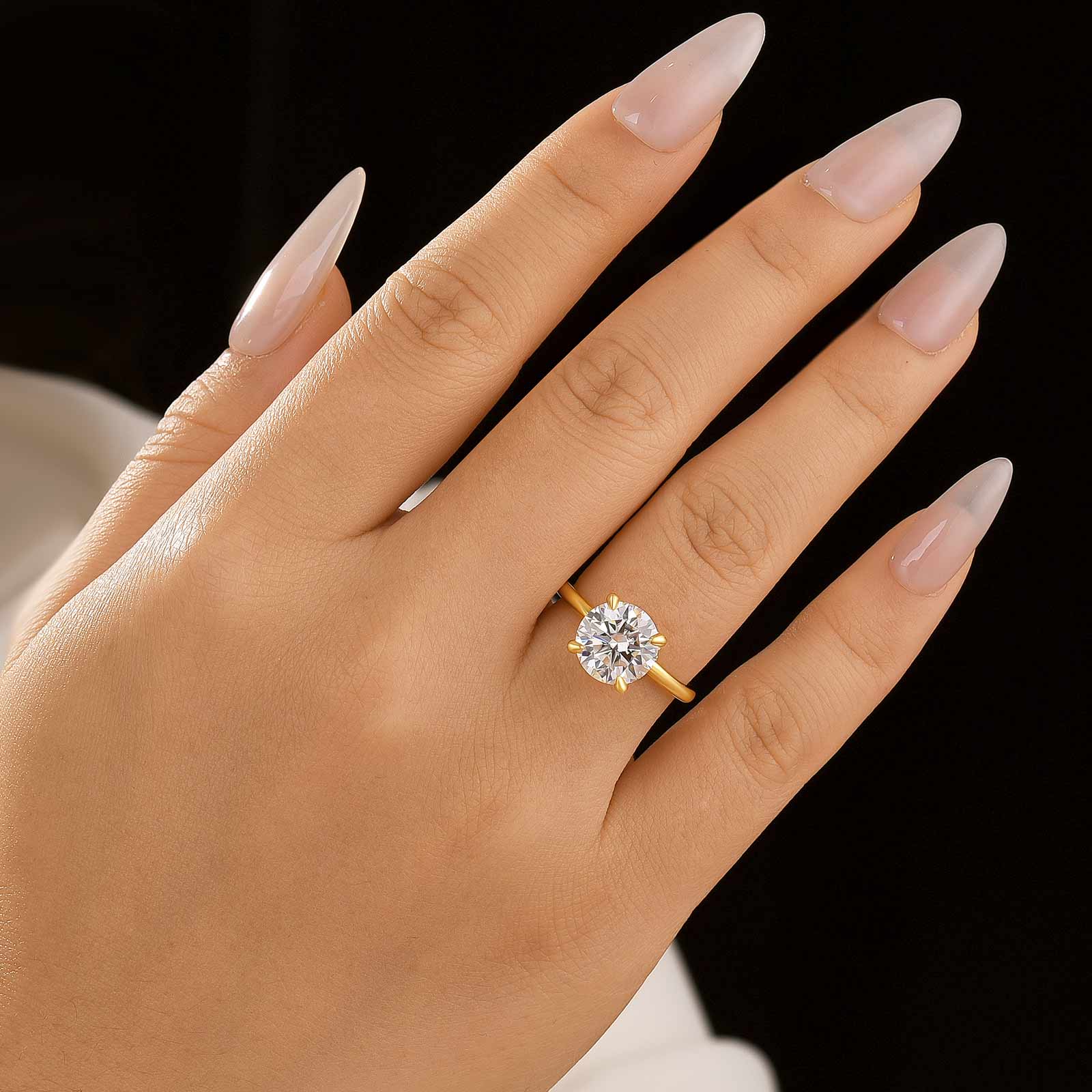 S925 Moissanite 2.0 Ct ~4.0Ct Round Cut Yellow Gold Promise Ring Solitaire Stackable Ring