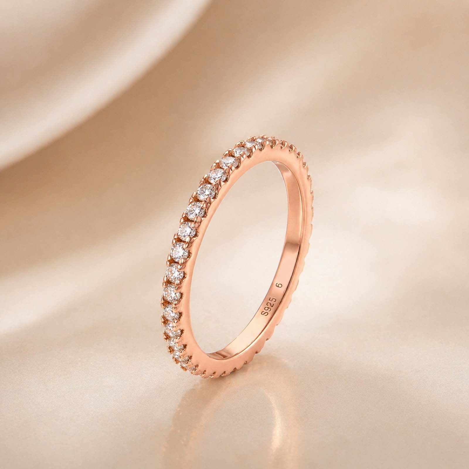 S925 Moissanite 0.5 Ct Rose Gold  Full Eternity Thin Wedding Band